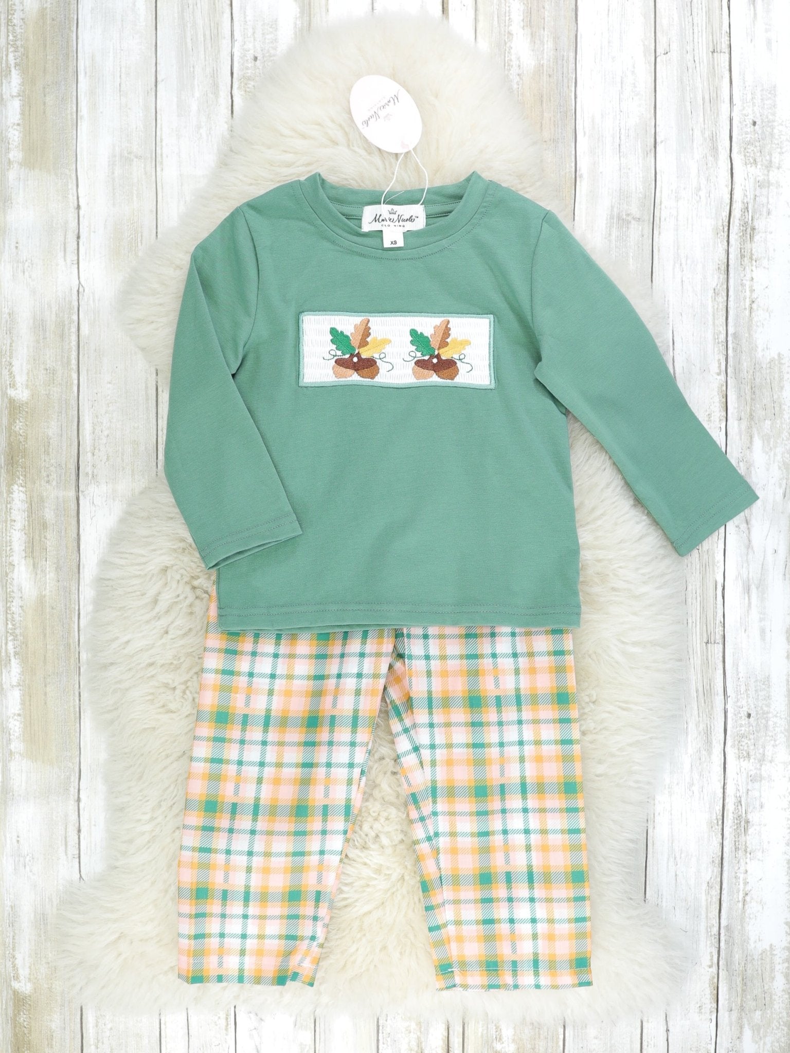 Plaid Acorn Smocked Outfit - Marie Nicole Clothing