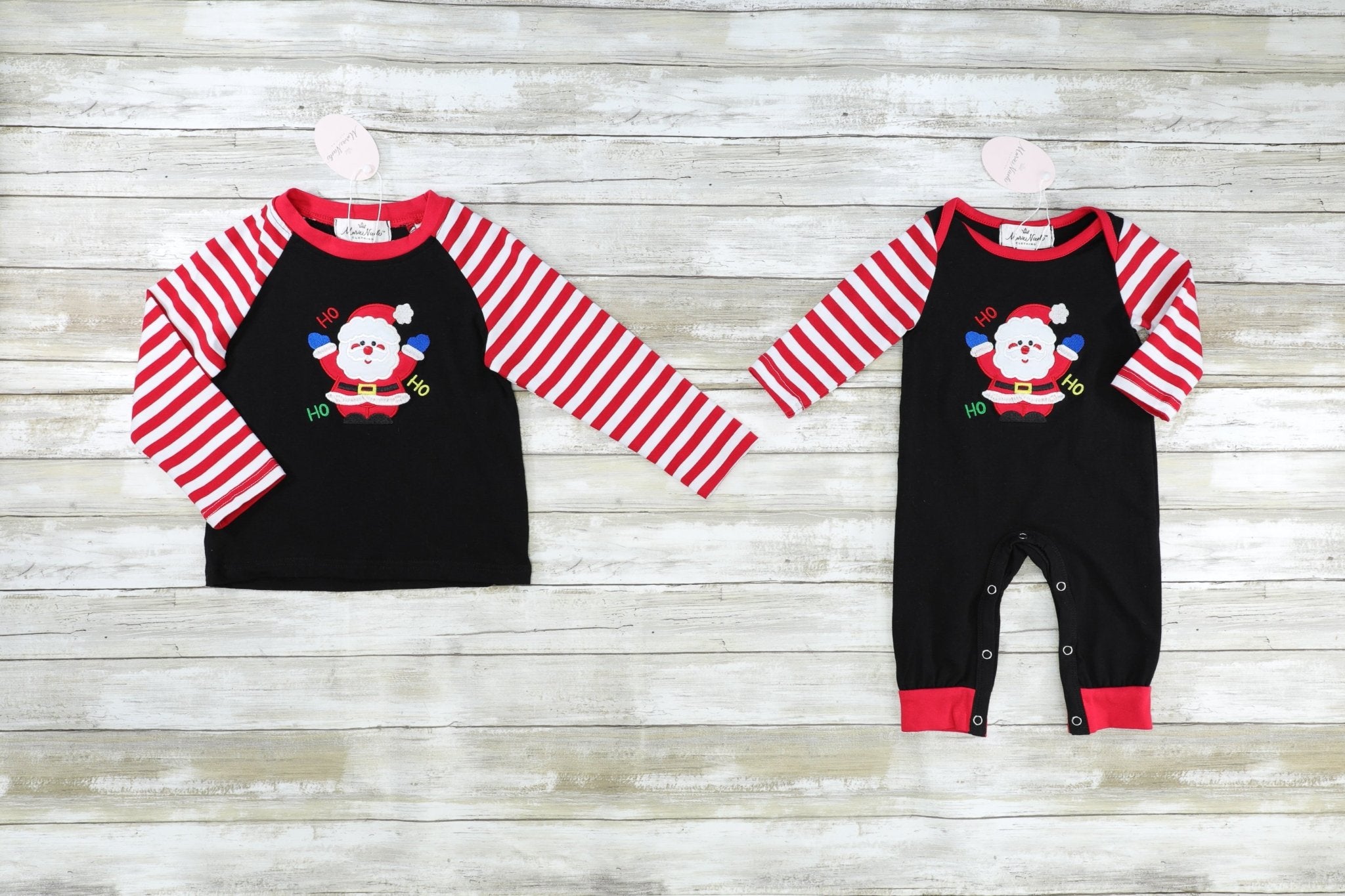 Red Striped Raglan Santa Shirt - Marie Nicole Clothing