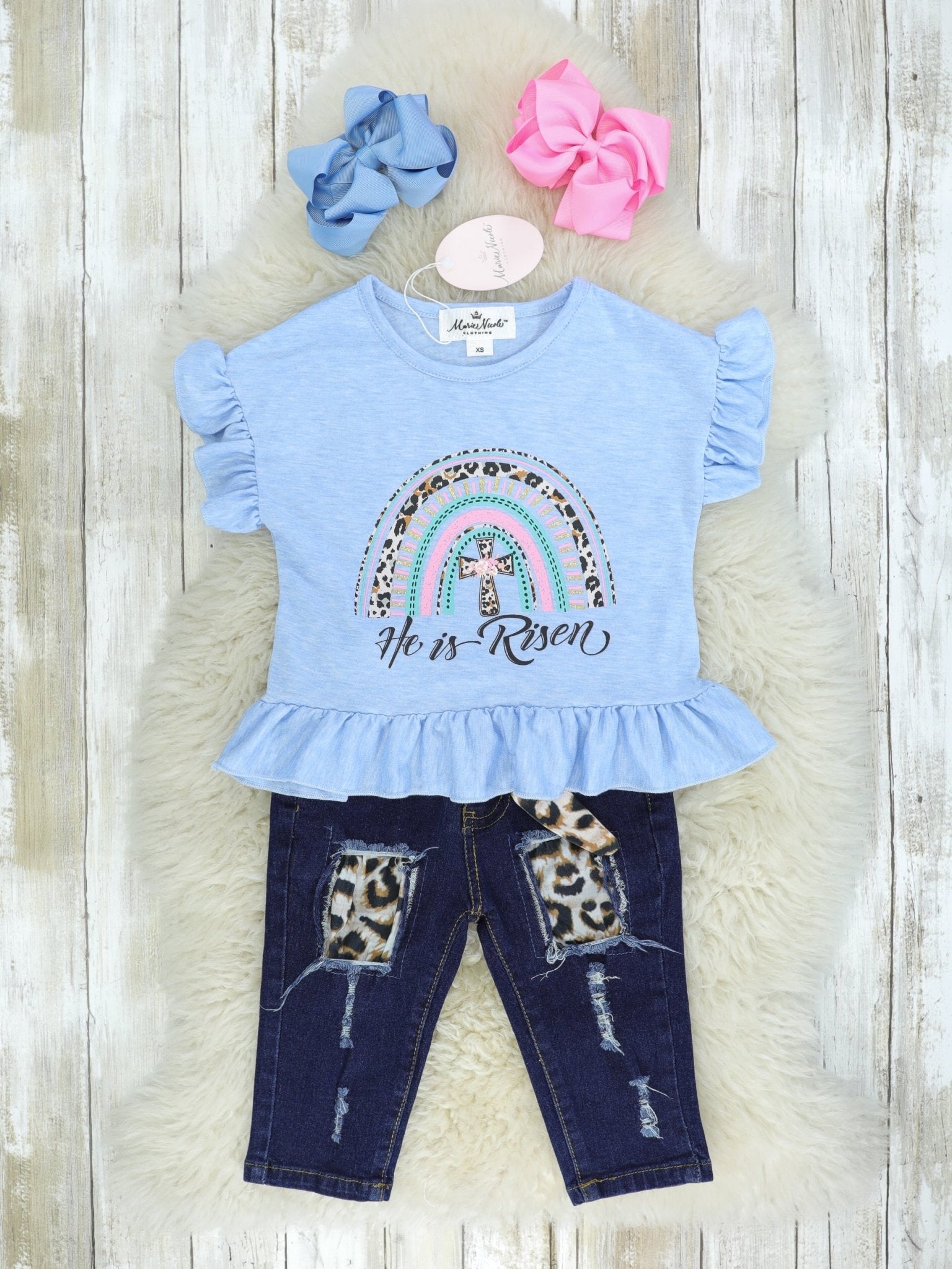 He Is Risen Rainbow Denim Outfit - Marie Nicole Clothing