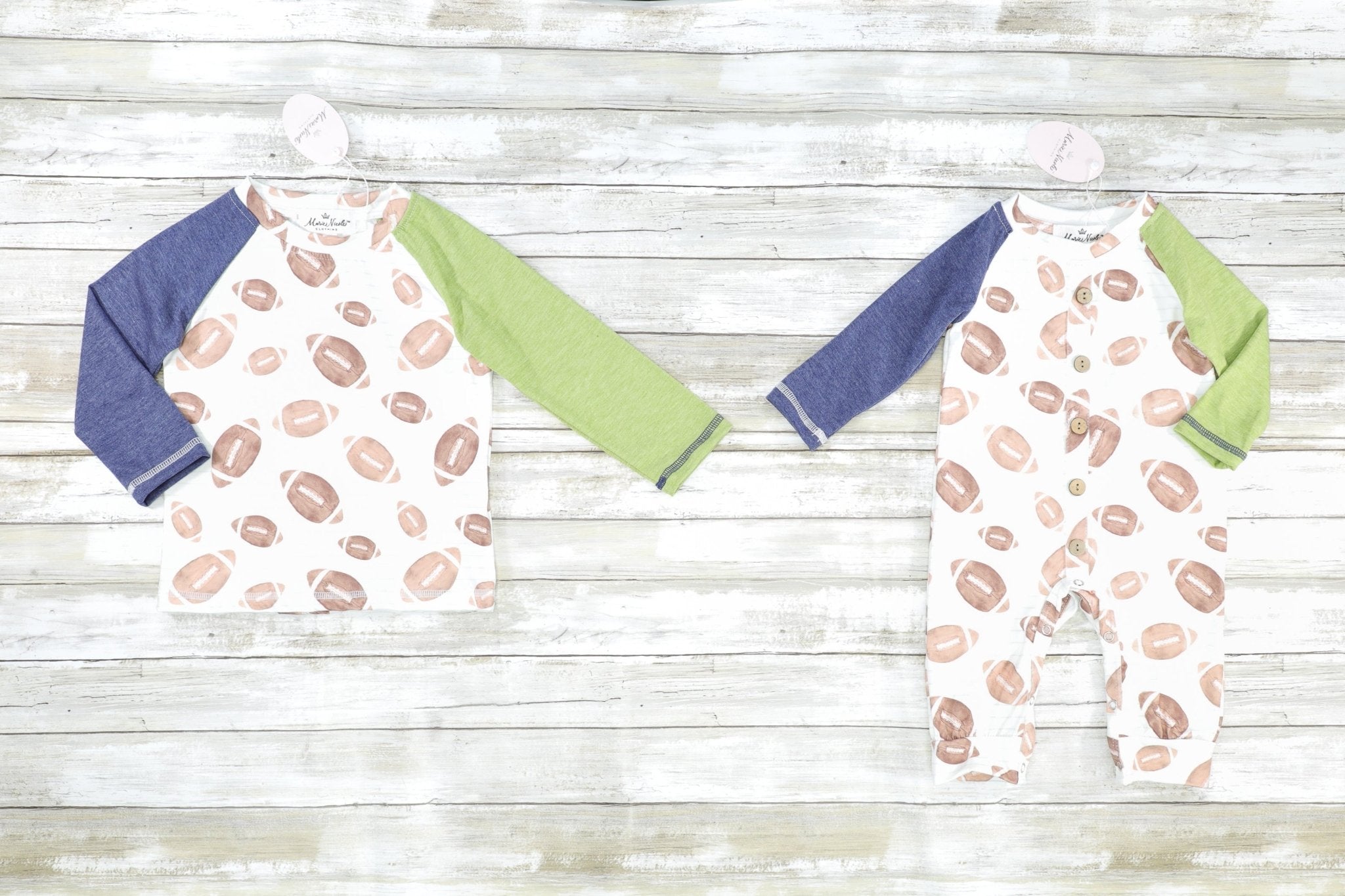 Navy & Green Football Shirt - Marie Nicole Clothing