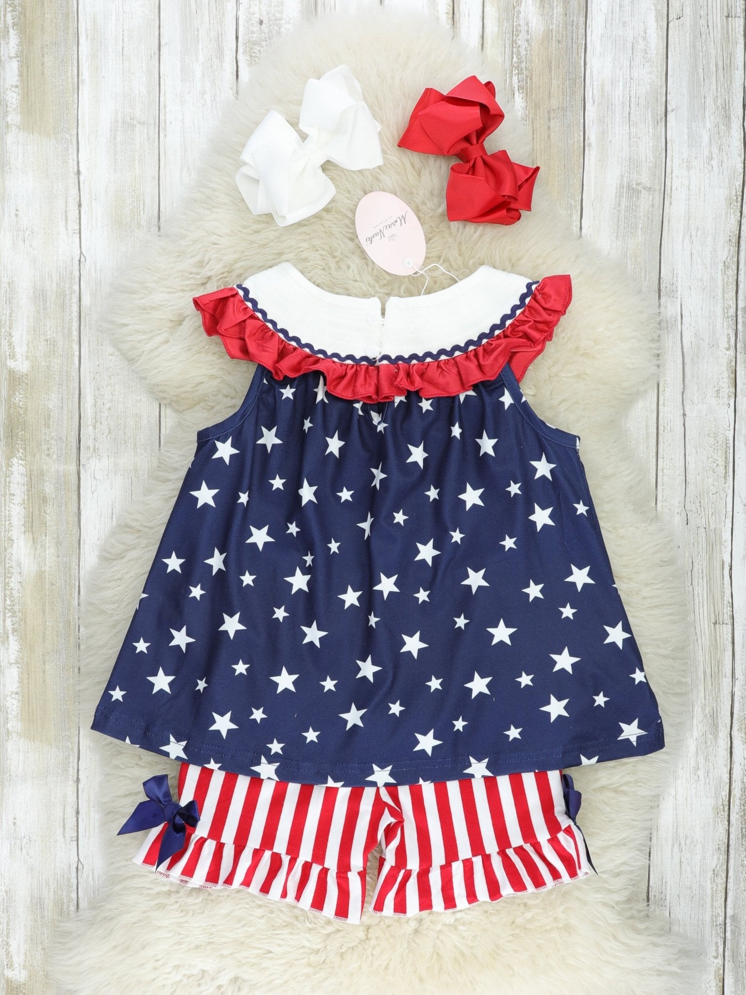 Stars & Stripes Smocked Ruffle Outfit - Marie Nicole Clothing