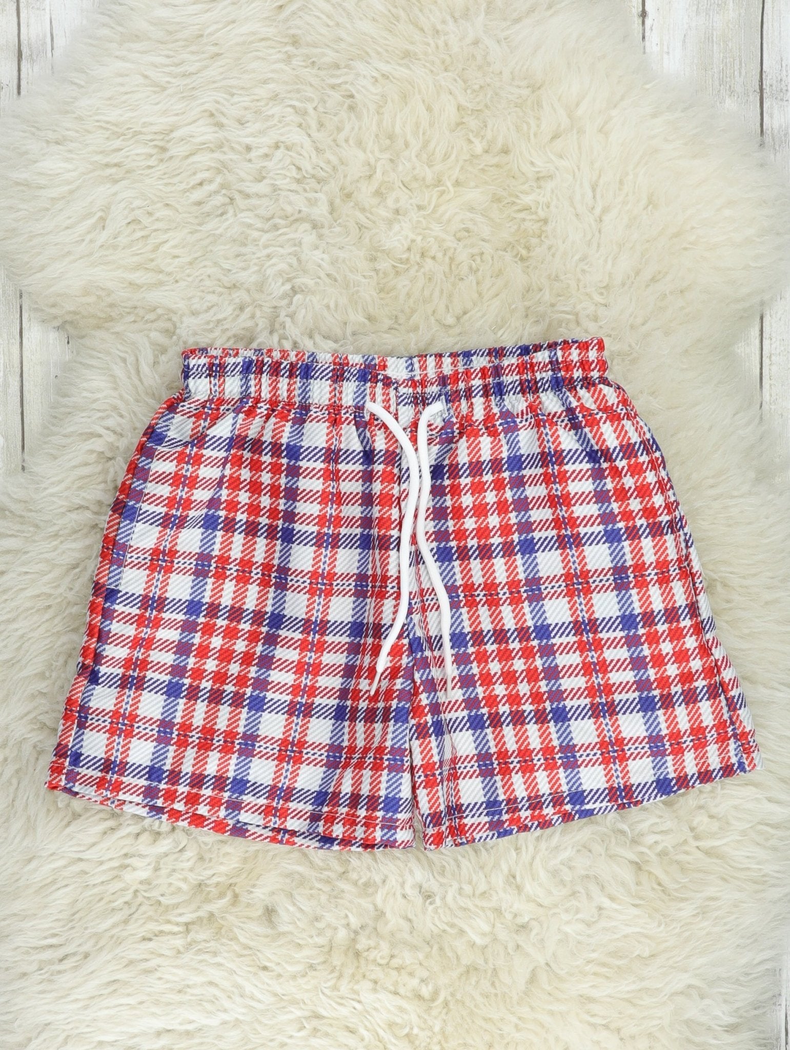 Patriotic Plaid Swim Trunks - Marie Nicole Clothing