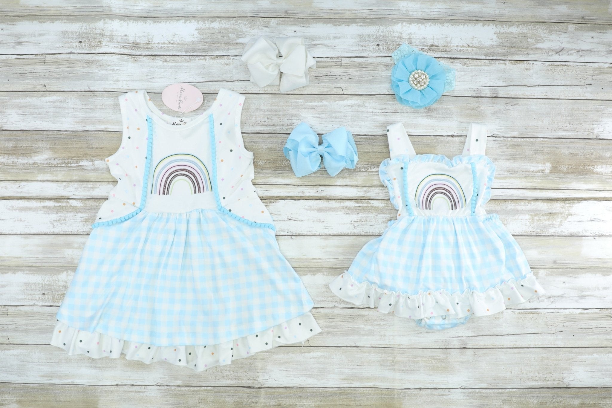 Blue Check Rainbow Swing Dress - Marie Nicole Clothing