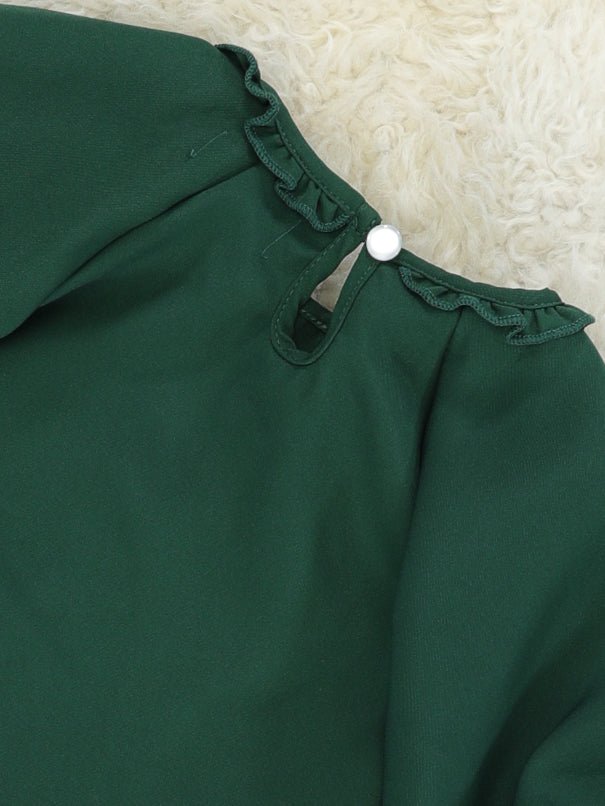 Hunter Green Puff Sleeve Ruffle Top - Marie Nicole Clothing