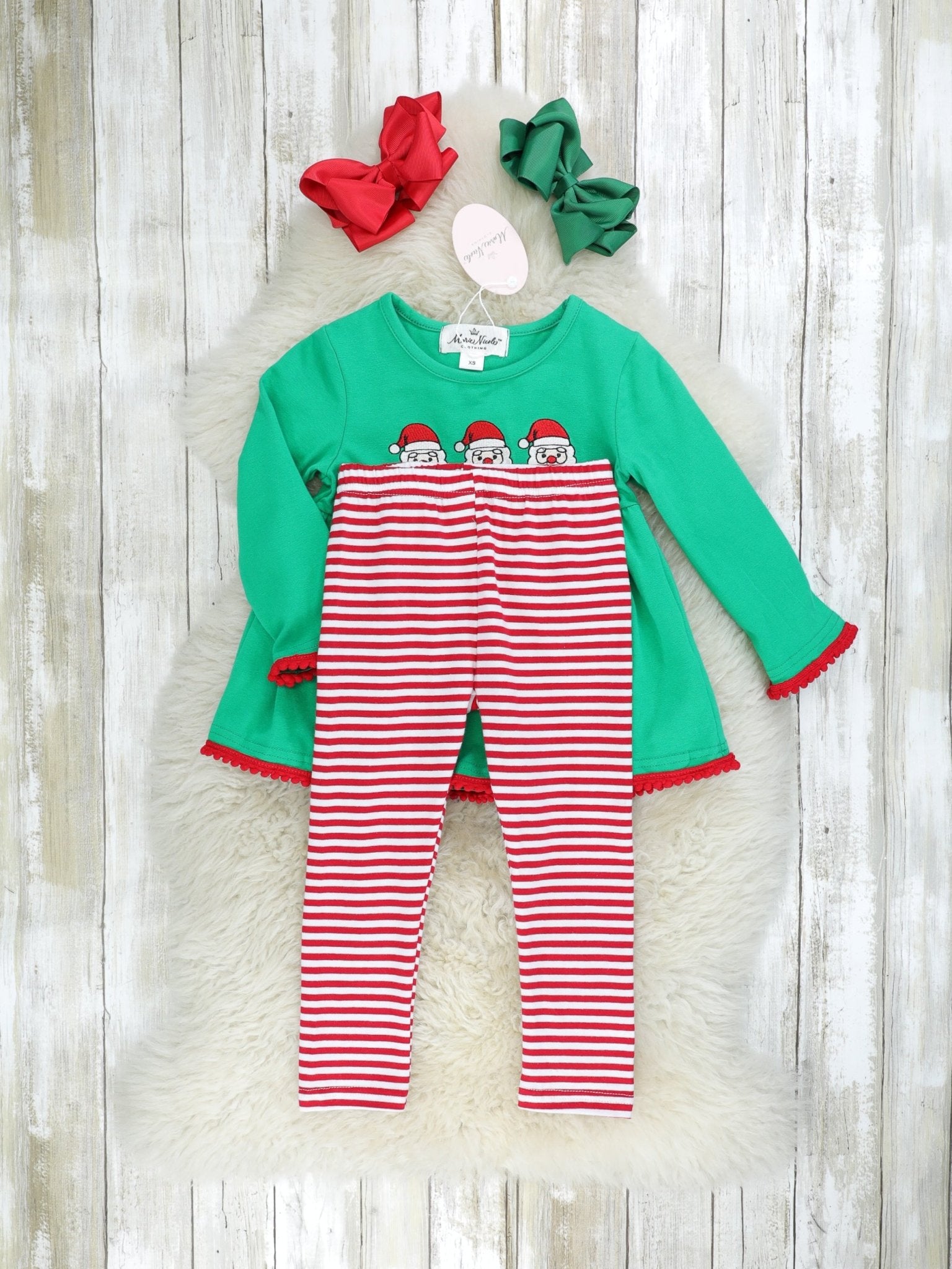Green Santa Striped Pocket Outfit - Marie Nicole Clothing