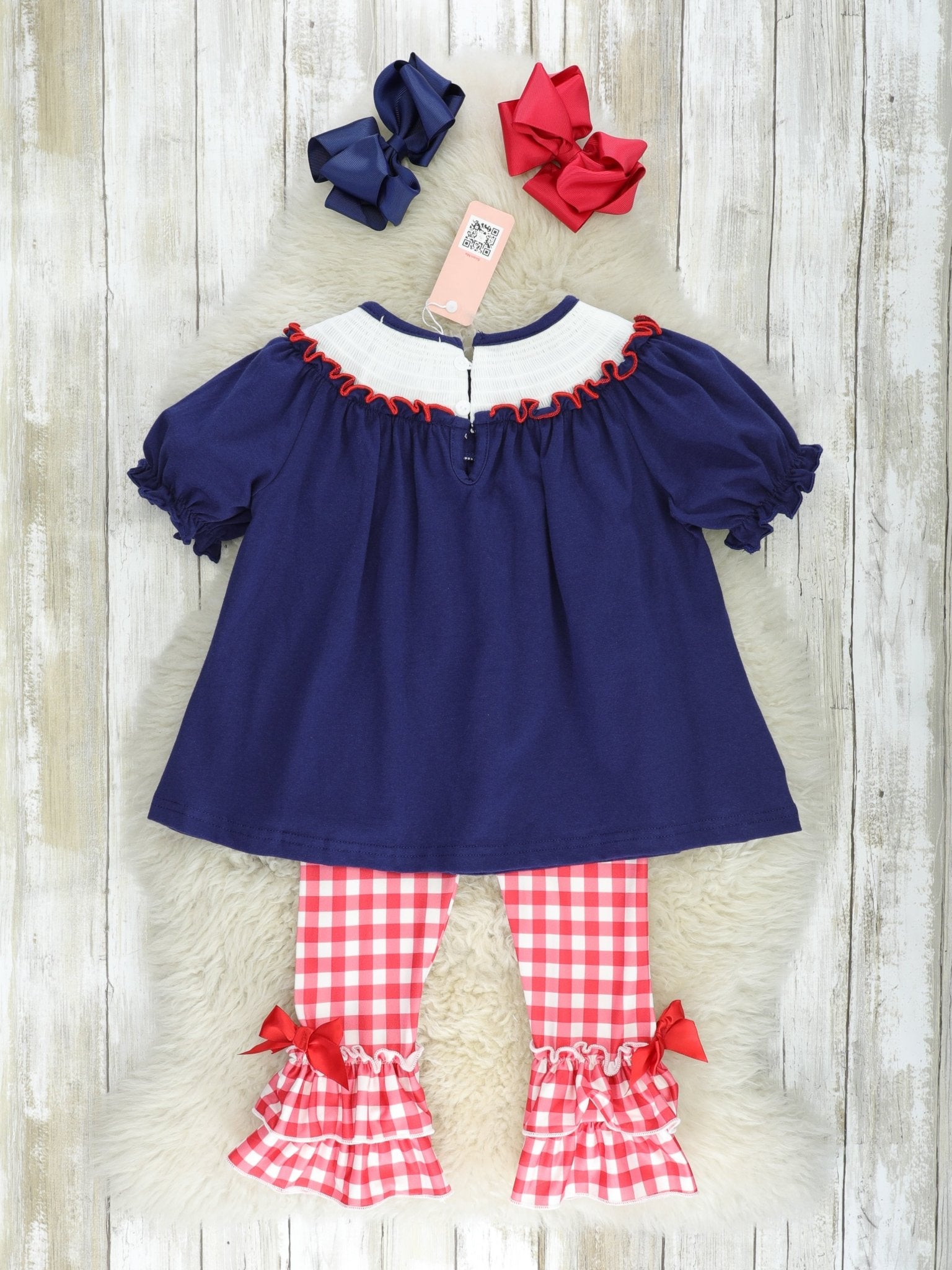 "USA" Smocked Gingham Outfit - Marie Nicole Clothing
