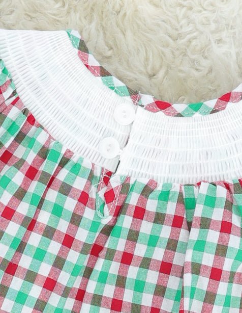Red & Green Gingerbread Smocked Ruffle Outfit - Marie Nicole Clothing