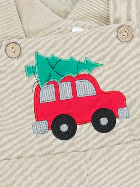 Red Polo & Christmas Tree Overall Outfit - Marie Nicole Clothing
