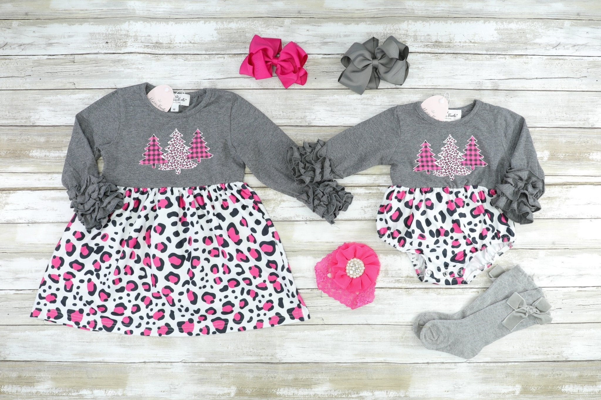 Pink Leopard Icing Christmas Tree Dress - Marie Nicole Clothing