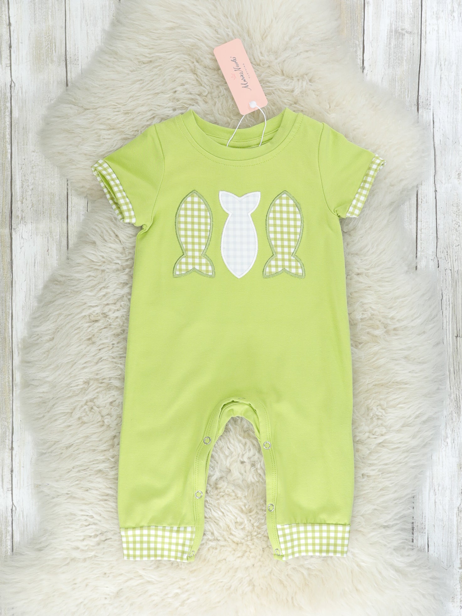 Green Gingham Fish Romper - Marie Nicole Clothing