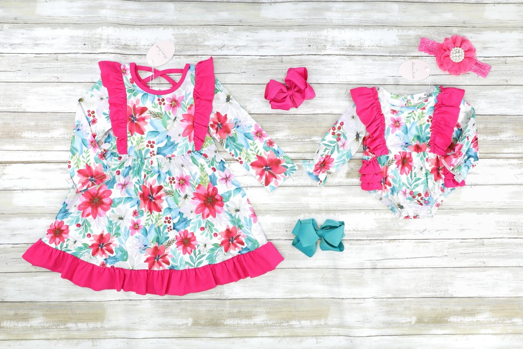 Fuchsia Floral Ruffle Bubble Romper - Marie Nicole Clothing