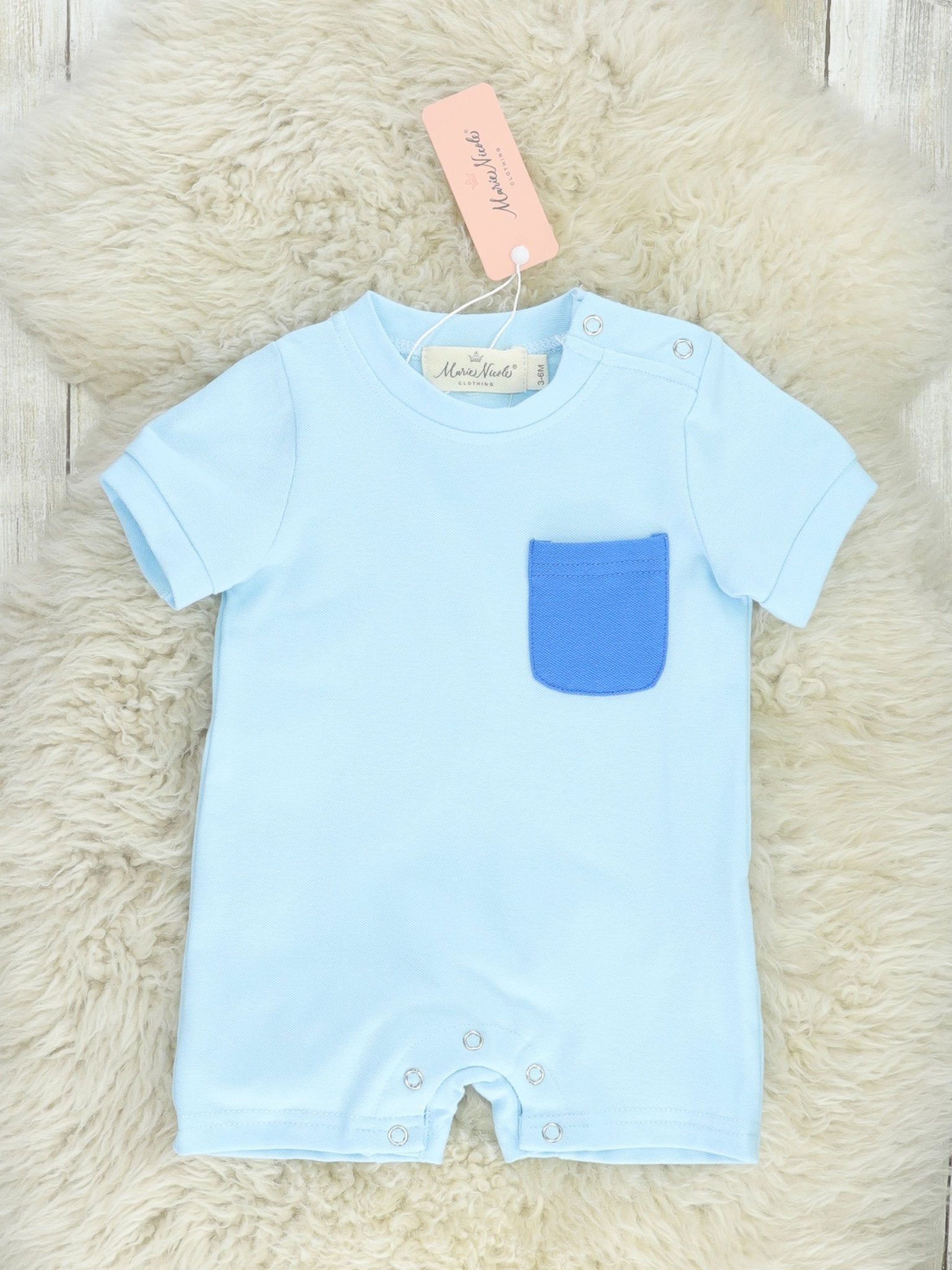 Navy Dahlia Pocket Polo Romper - Marie Nicole Clothing