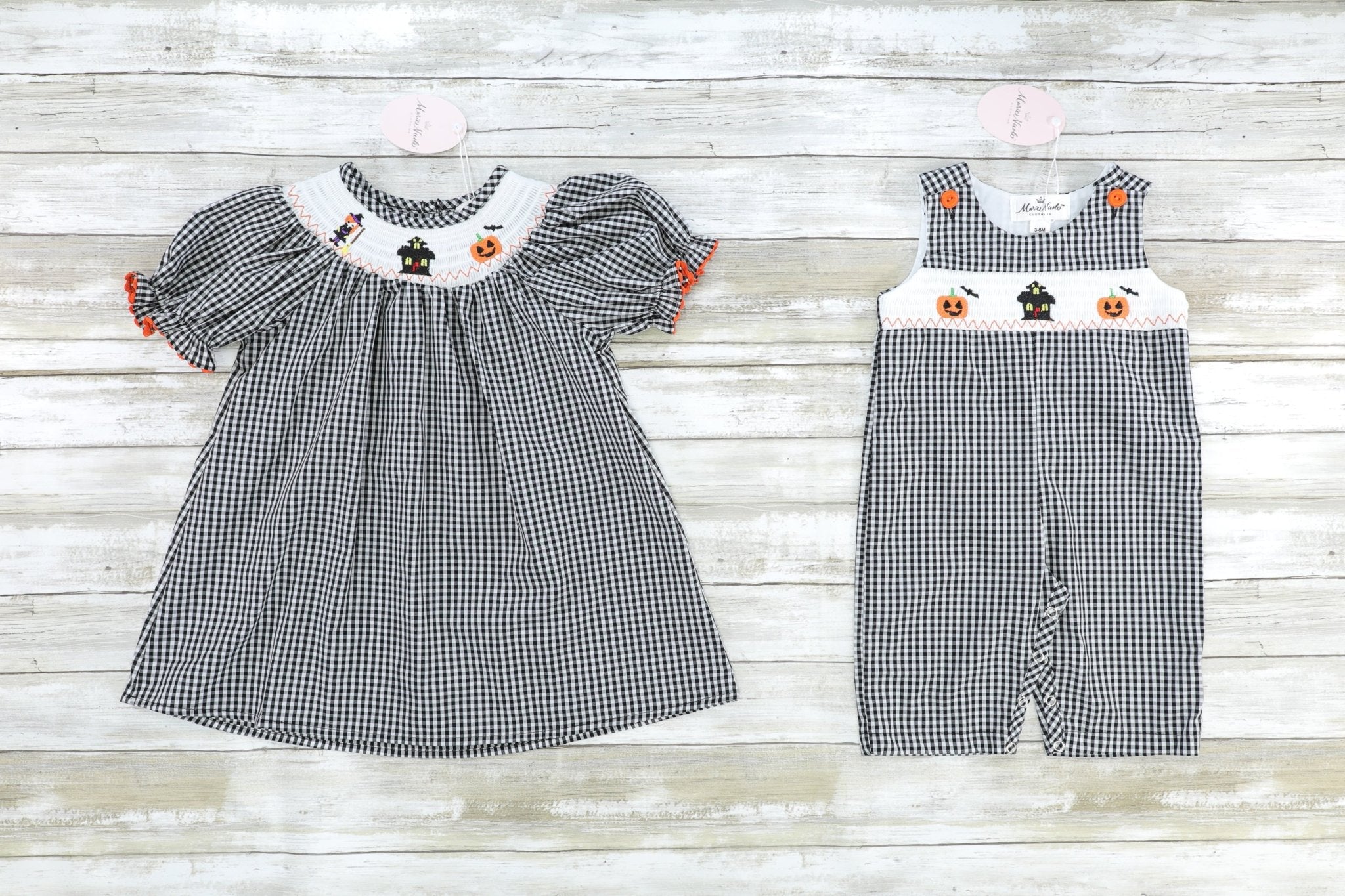 Gingham Smocked Halloween Romper - Marie Nicole Clothing
