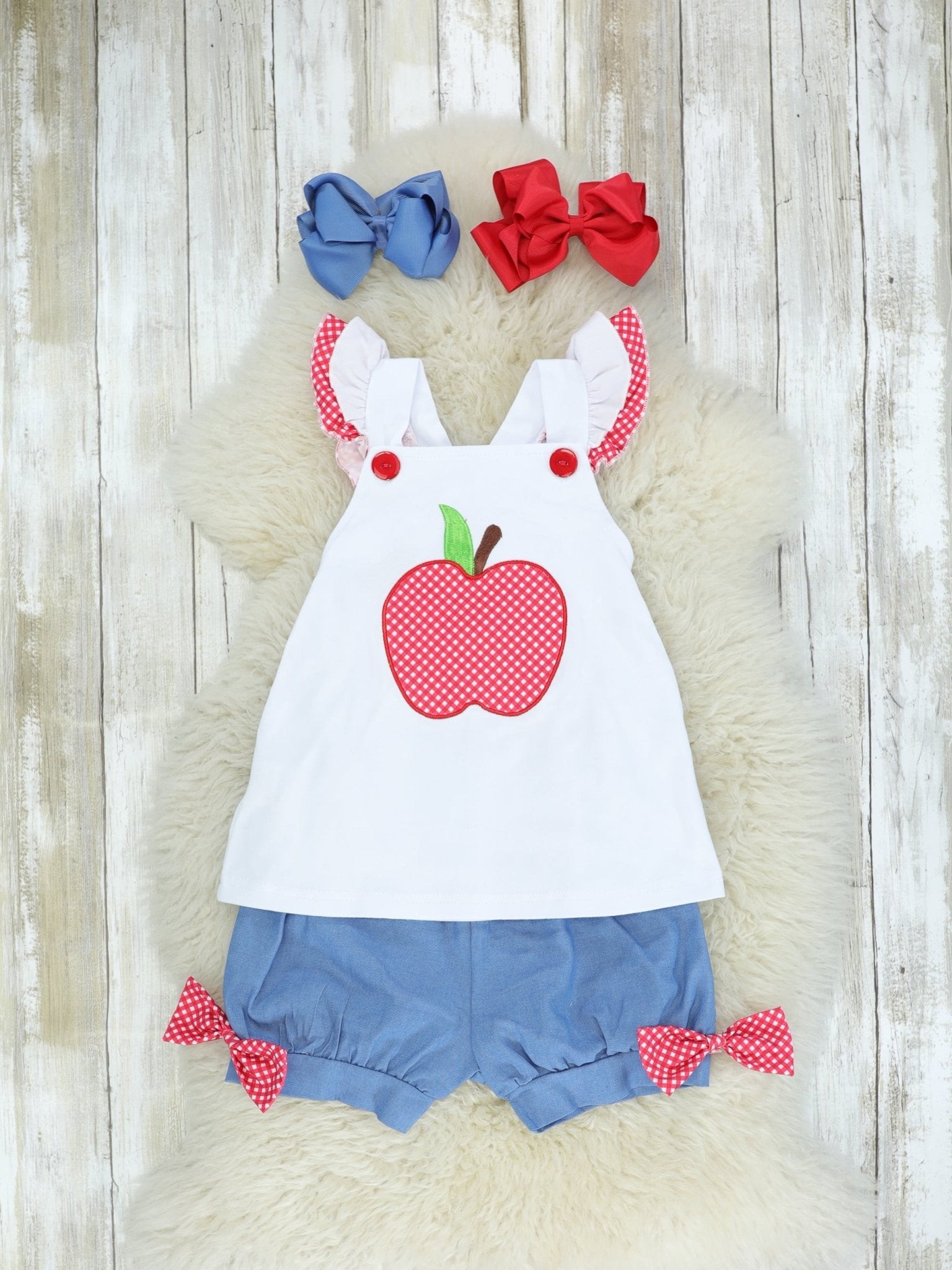 Apple Top & Chambray Shorts Outfit - Marie Nicole Clothing