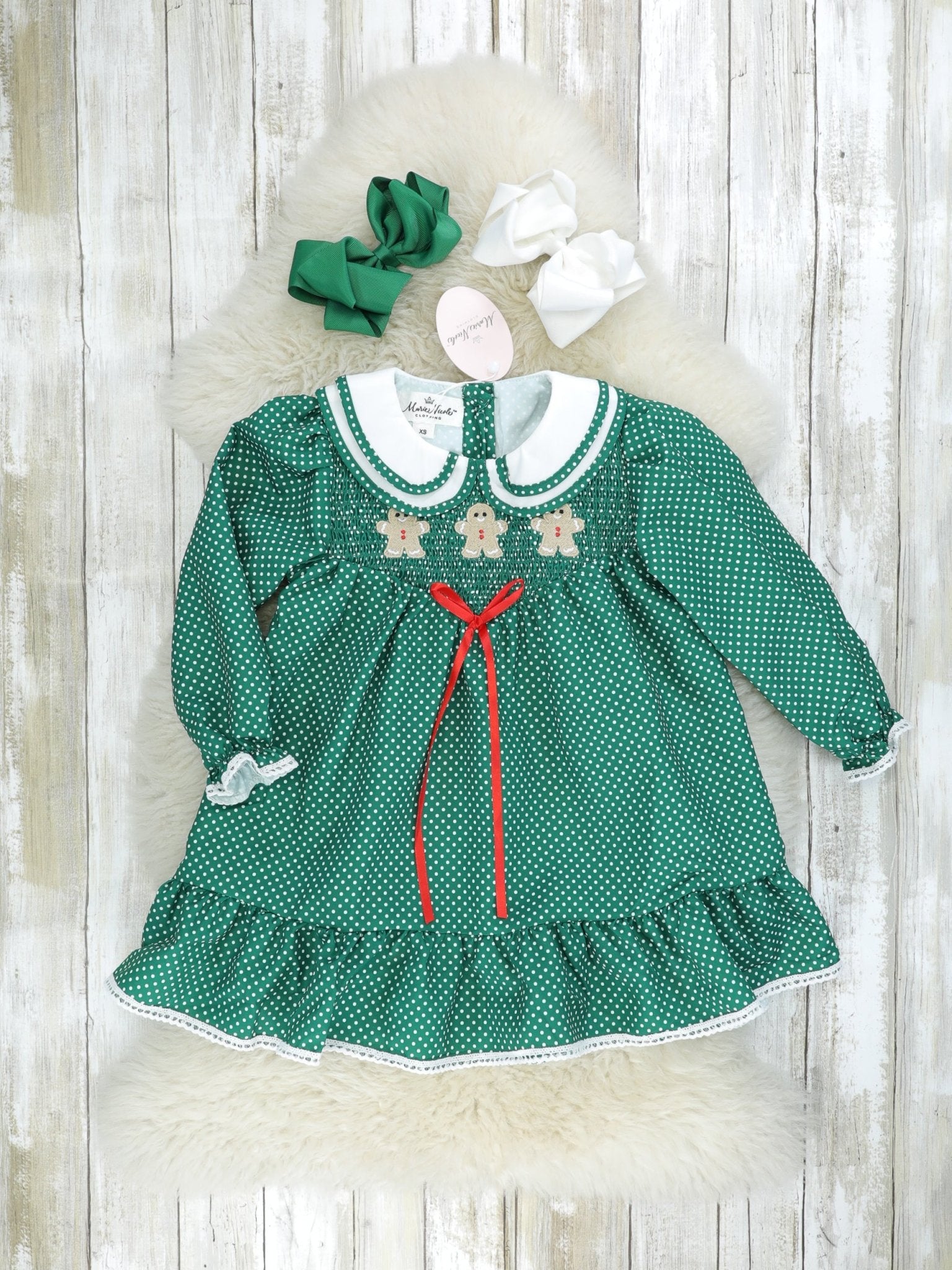 Green Polka Dot Gingerbread Vintage Dress - Marie Nicole Clothing