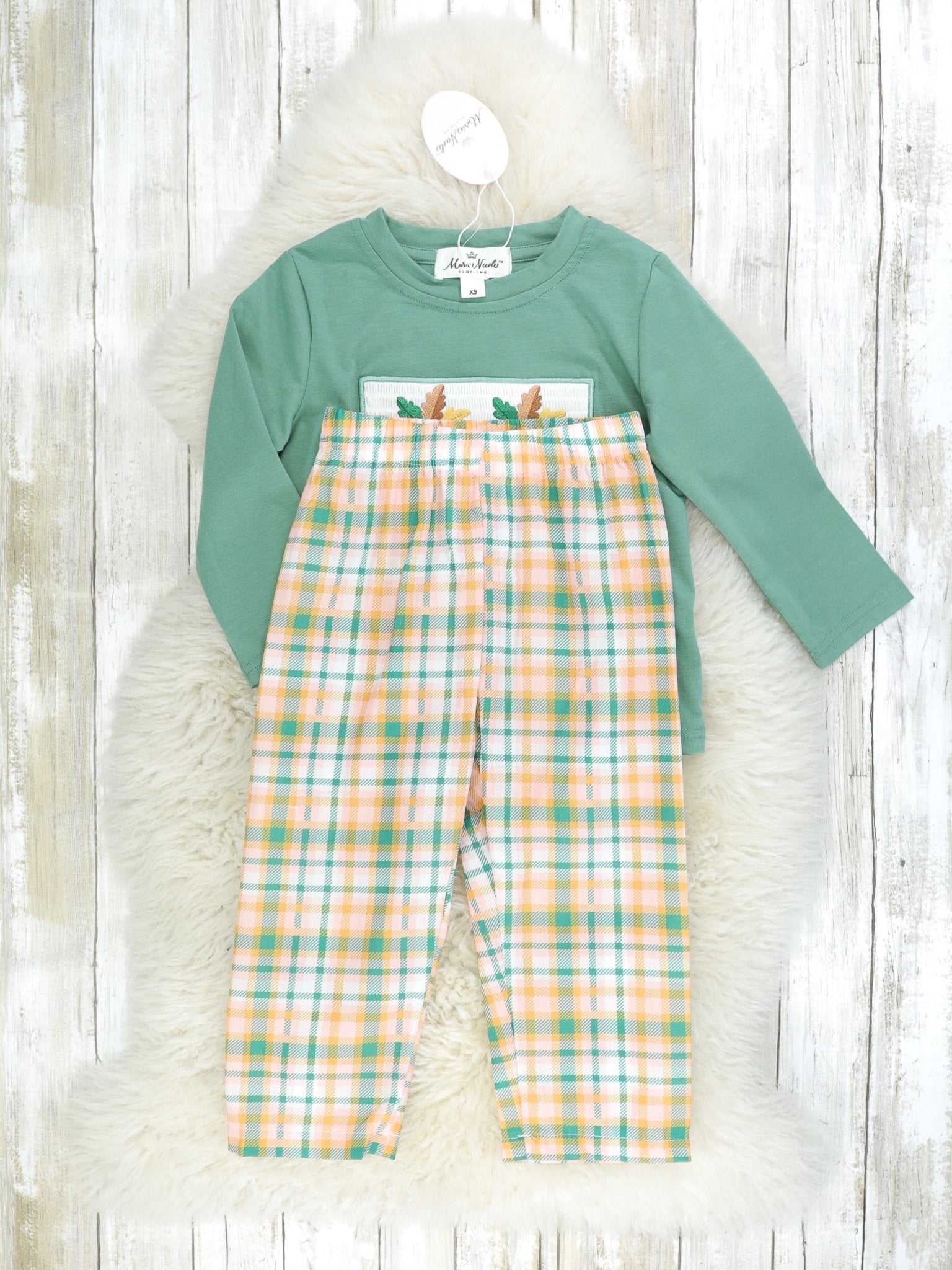Plaid Acorn Smocked Outfit - Marie Nicole Clothing