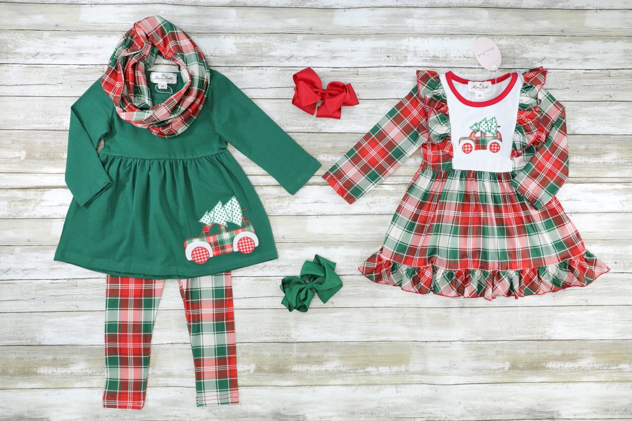Red & Green Plaid Christmas Tree 3 - Piece Outfit - Marie Nicole Clothing