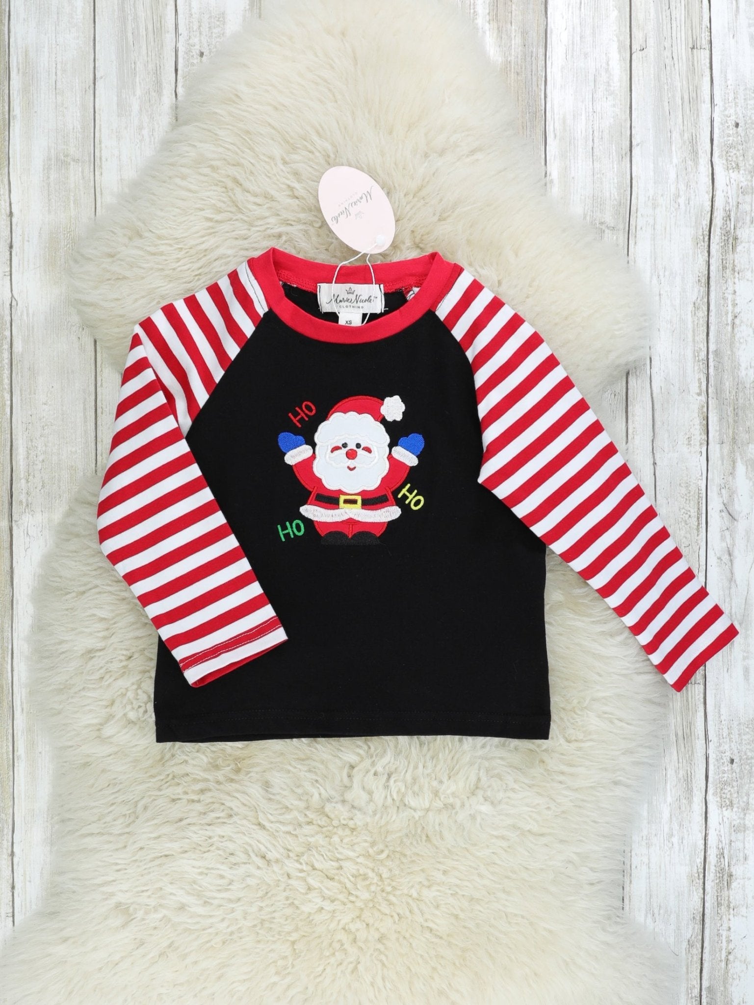 Red Striped Raglan Santa Shirt - Marie Nicole Clothing