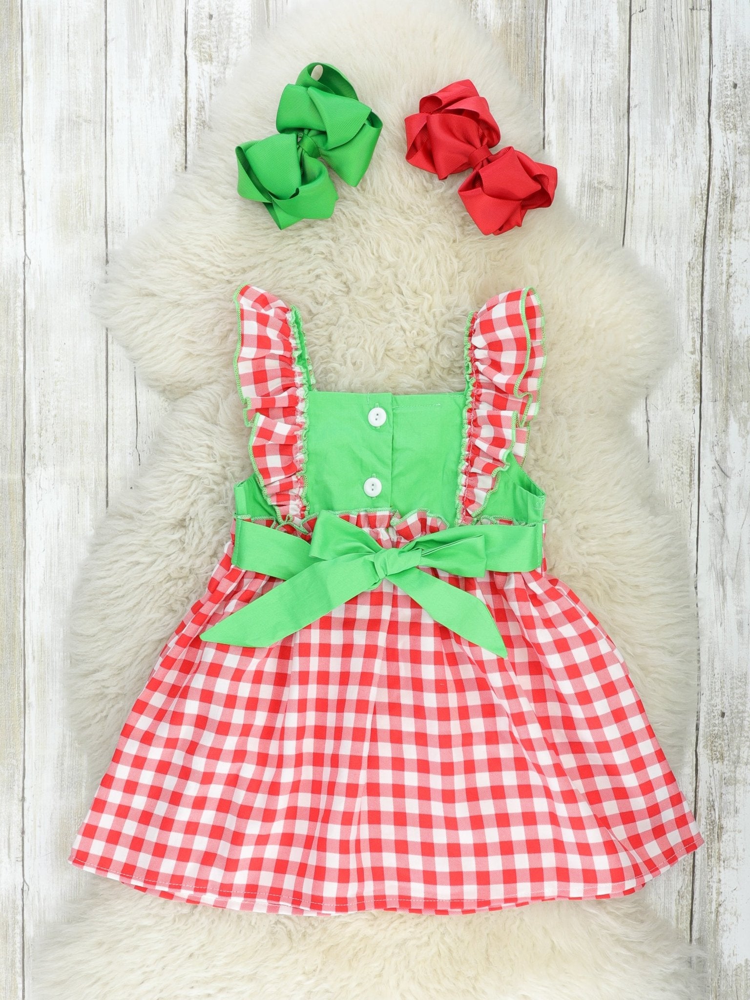 Red Gingham Strawberry Smocked Tank Dress - Marie Nicole Clothing