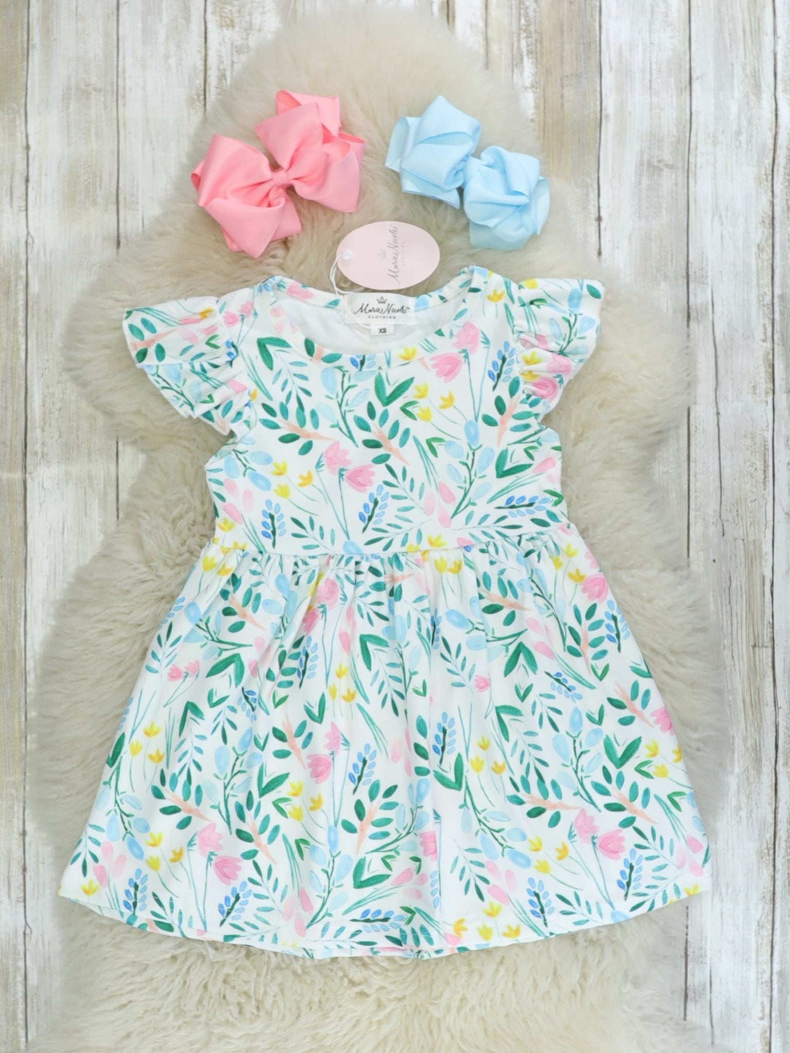 Green, Blue, & Pink Floral Swing Dress - Marie Nicole Clothing