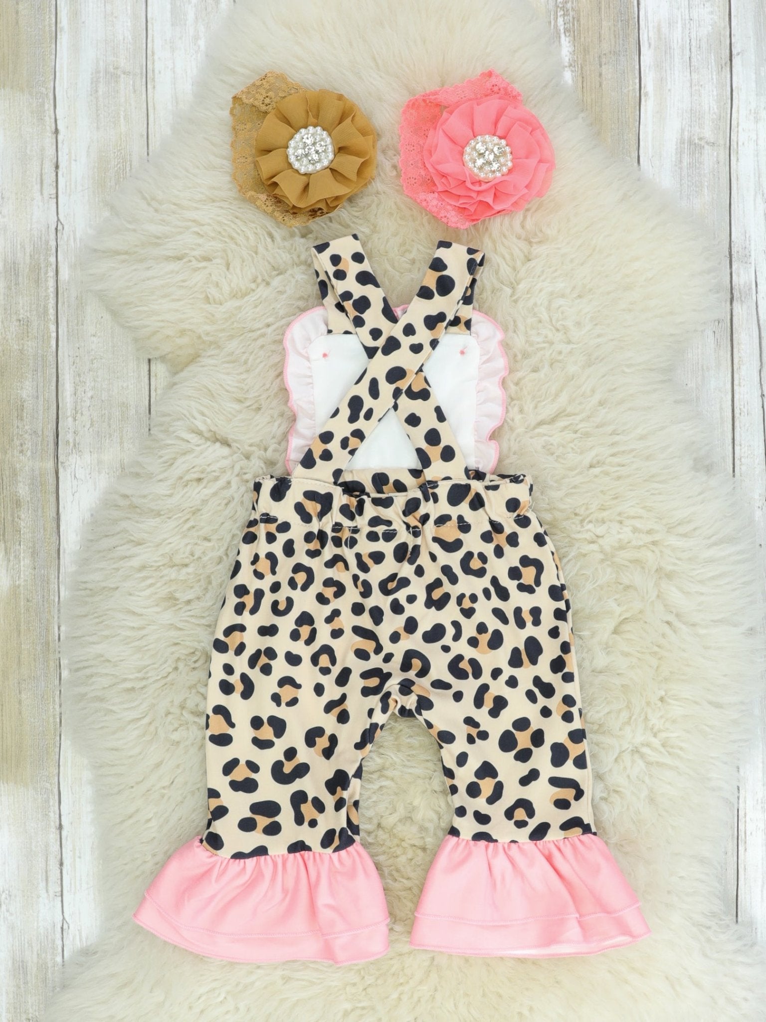 Pink Leopard Bunny Apron Romper - Marie Nicole Clothing