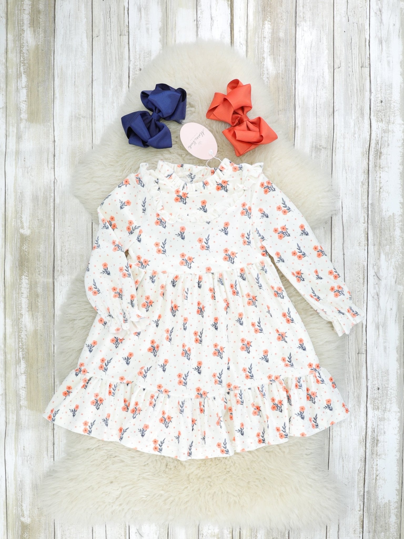 Orange Poppy Mock Neck Ruffle Dress - Marie Nicole Clothing