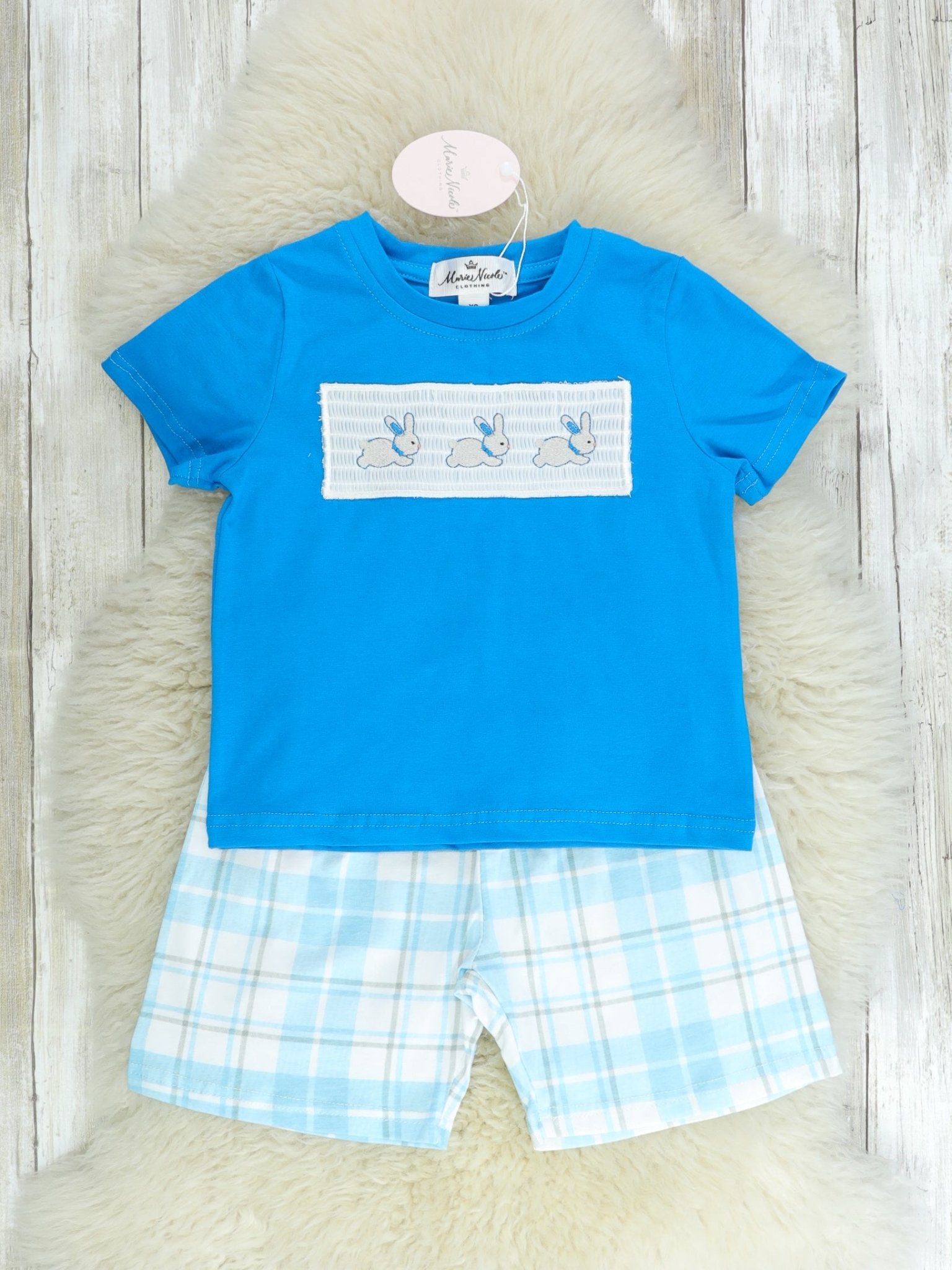 Blue Smocked Easter Bunny Outfit - Marie Nicole Clothing
