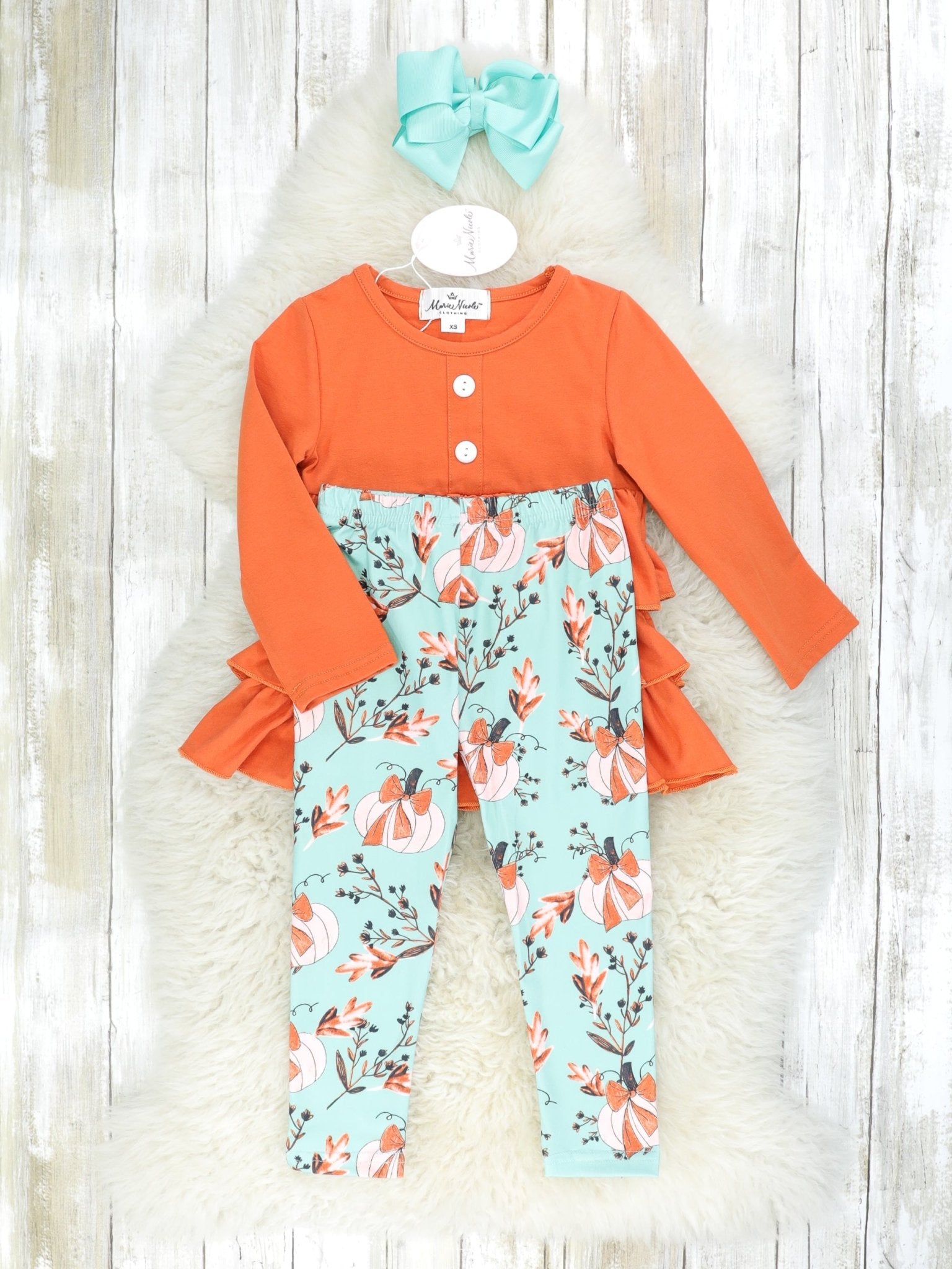 Burnt Orange Ruffle Top & Floral 3 Piece Set - Marie Nicole Clothing