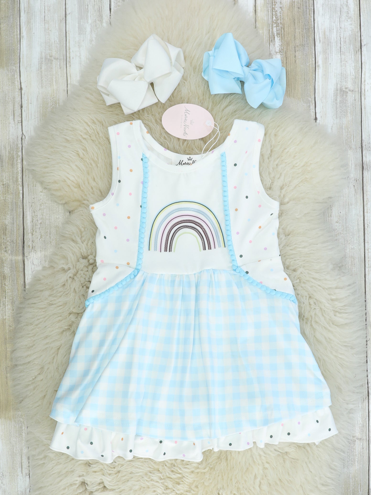Blue Check Rainbow Swing Dress - Marie Nicole Clothing