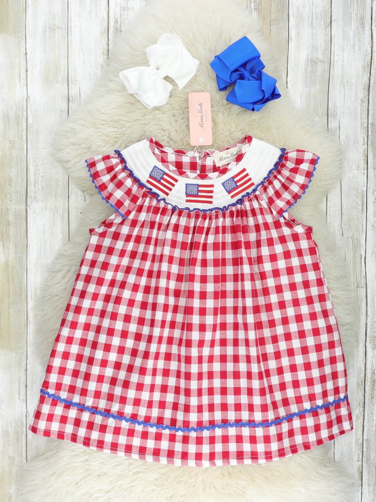 American Flag Smocked 100% Cotton Dress - Marie Nicole Clothing