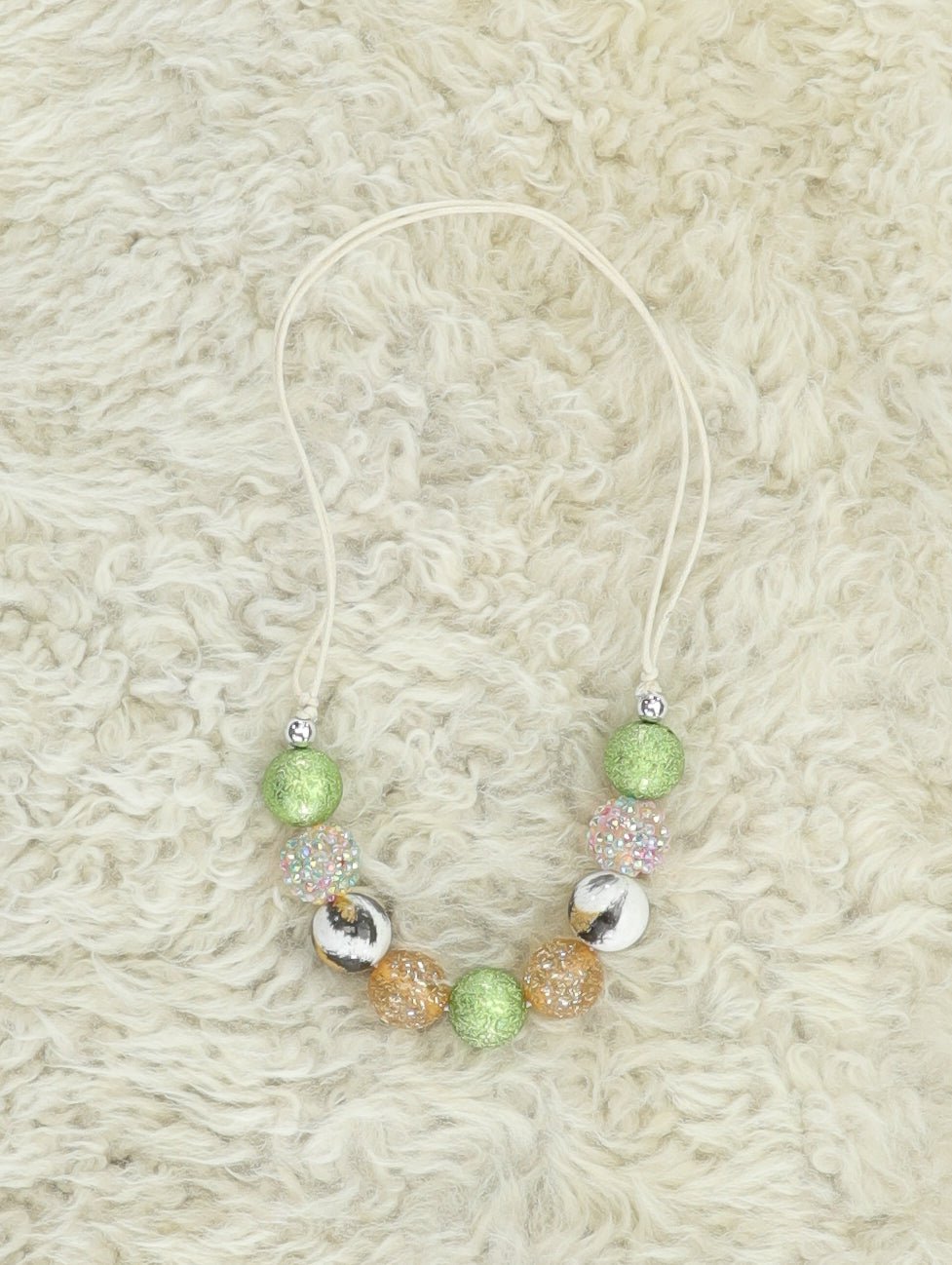 Green & Gold Sparkly Adjustable Bubblegum Necklace - Marie Nicole Clothing