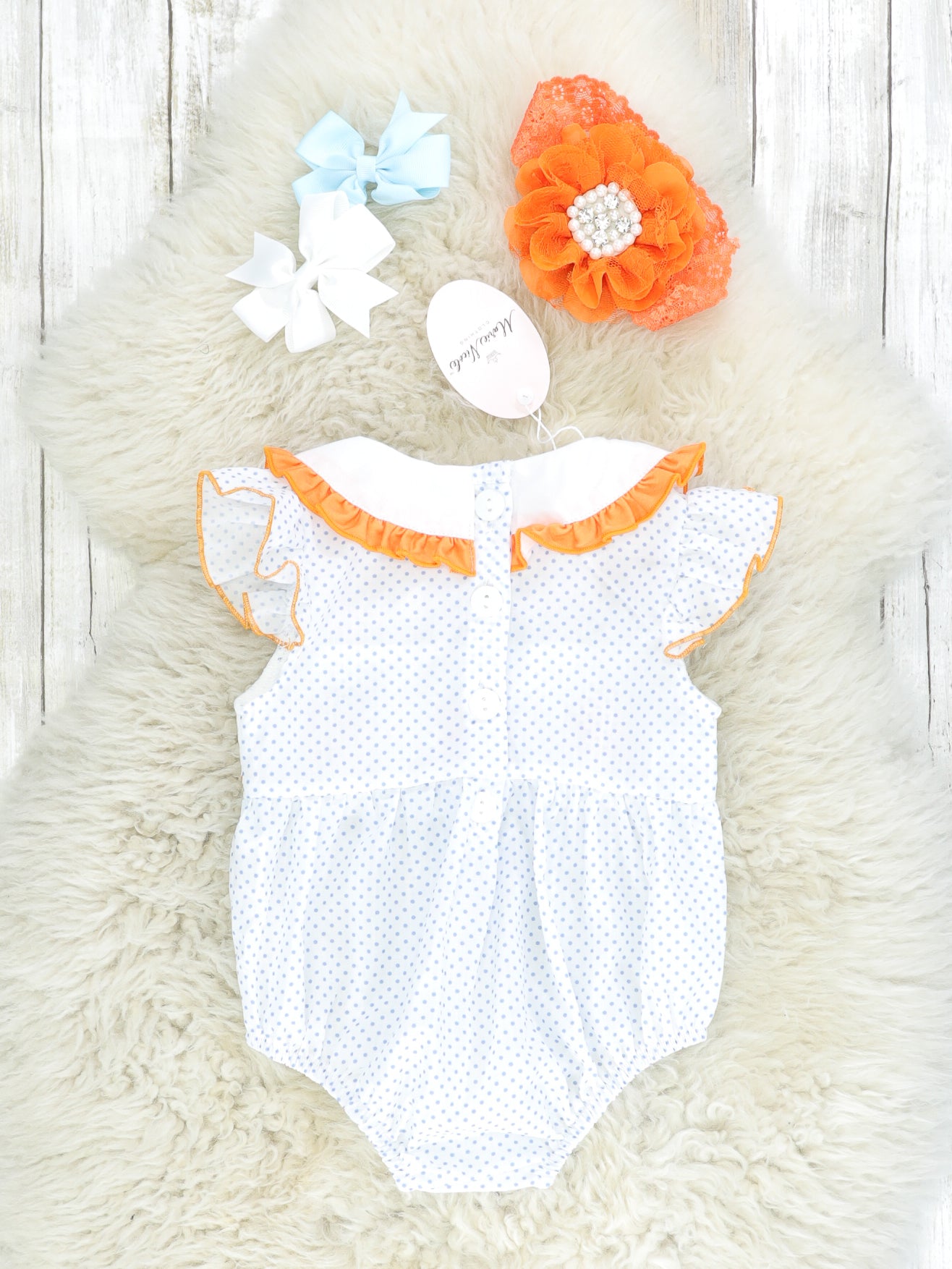 Light Blue Smocked Pumpkin Romper - Marie Nicole Clothing