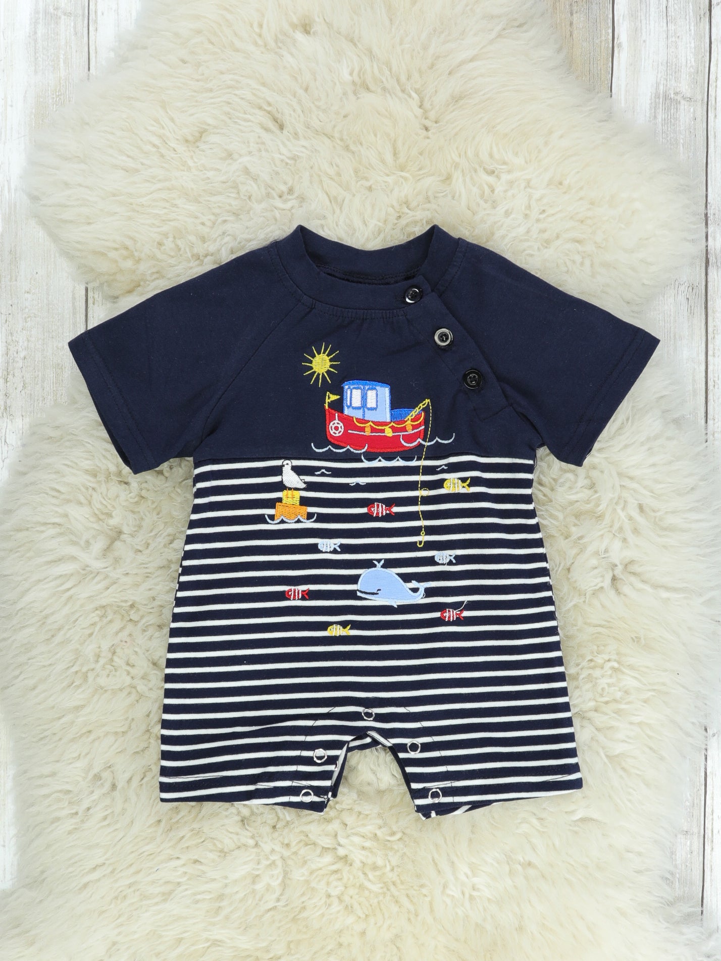Navy Striped Fishing Romper - Marie Nicole Clothing