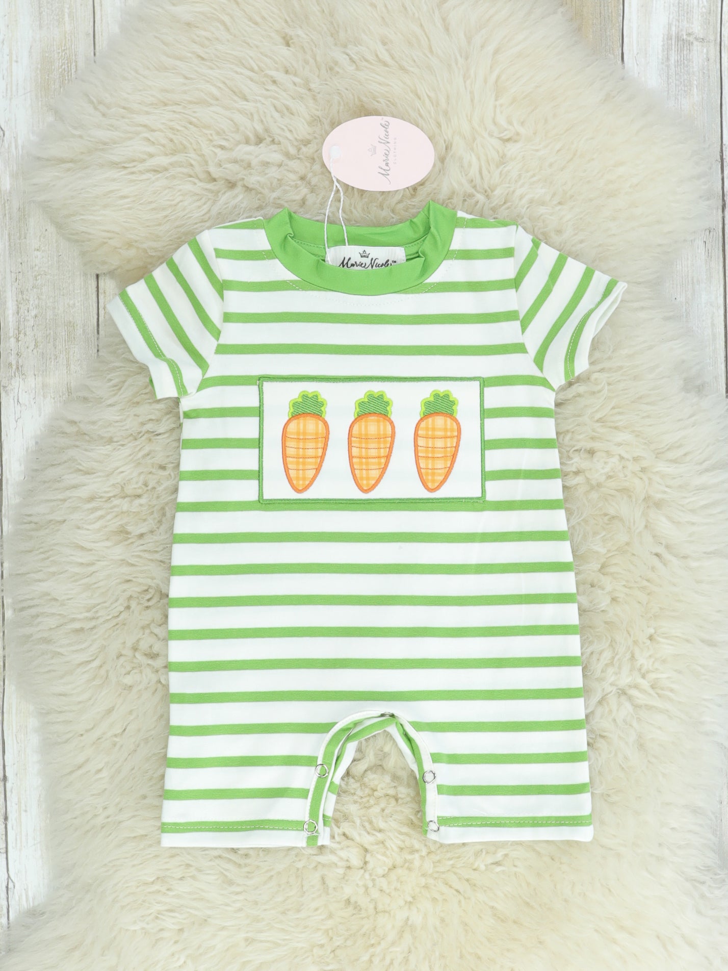 Green Carrot Shorts Romper - Marie Nicole Clothing