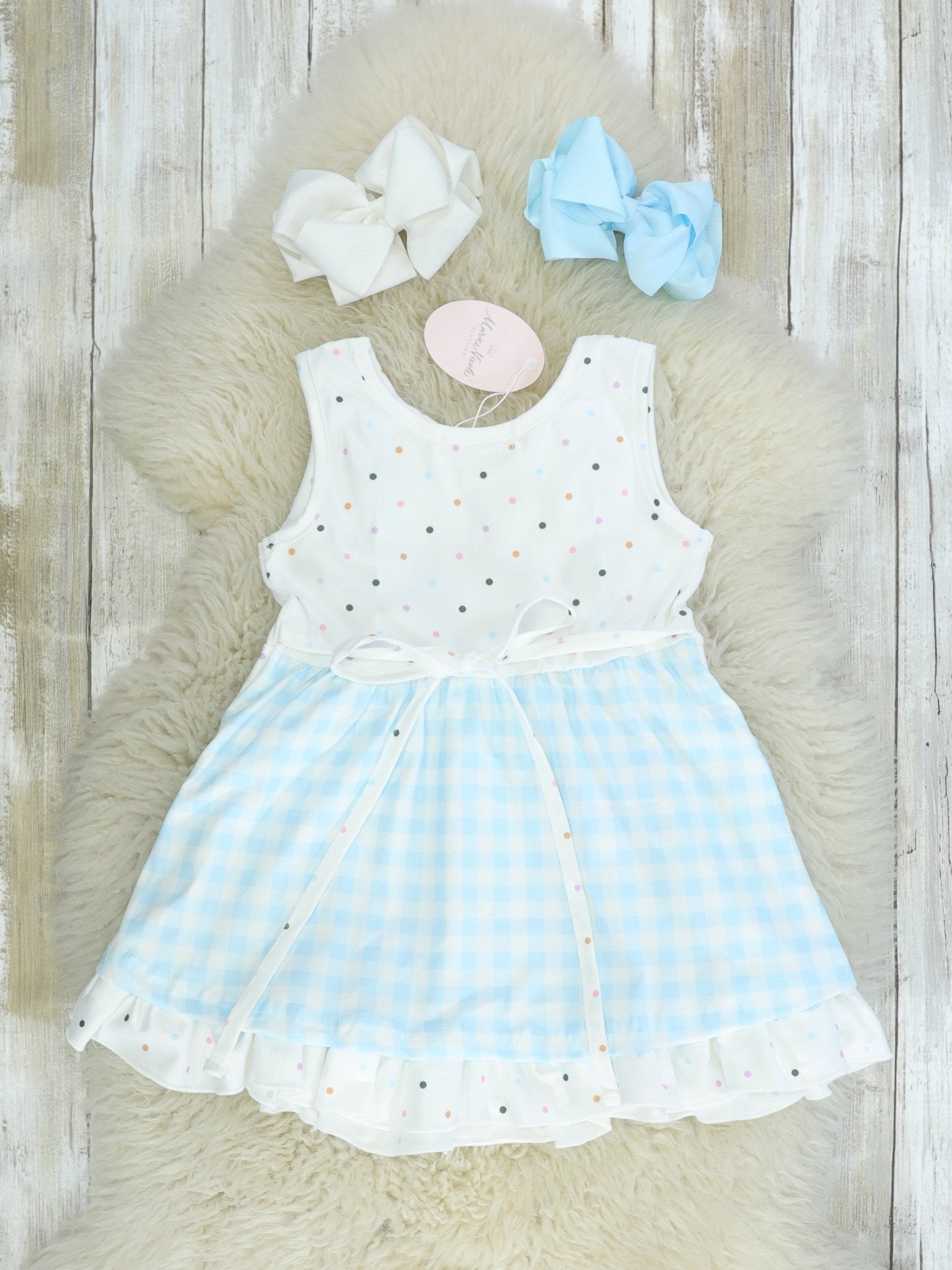 Blue Check Rainbow Swing Dress - Marie Nicole Clothing