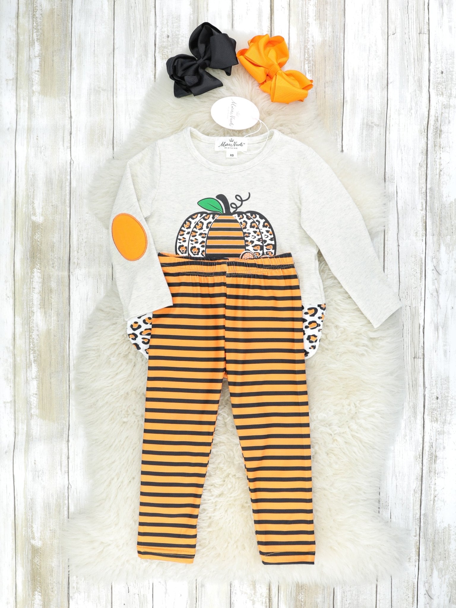 Striped Leopard Pumpkin Outfit - Marie Nicole Clothing