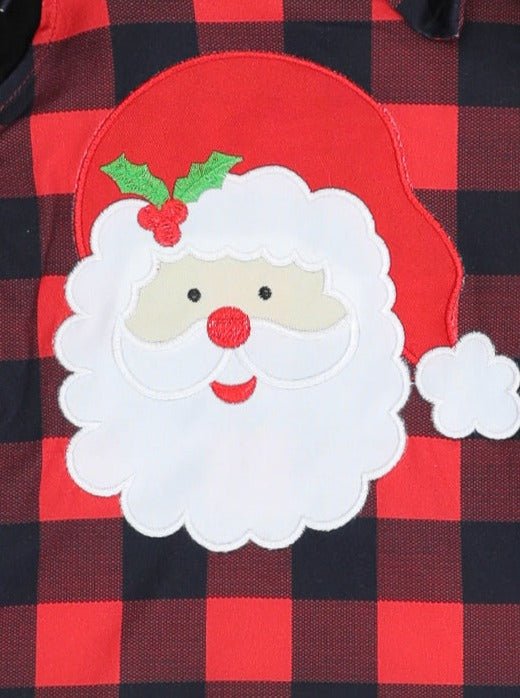 Buffalo Plaid Santa Ruffle Overall Dress - Marie Nicole Clothing