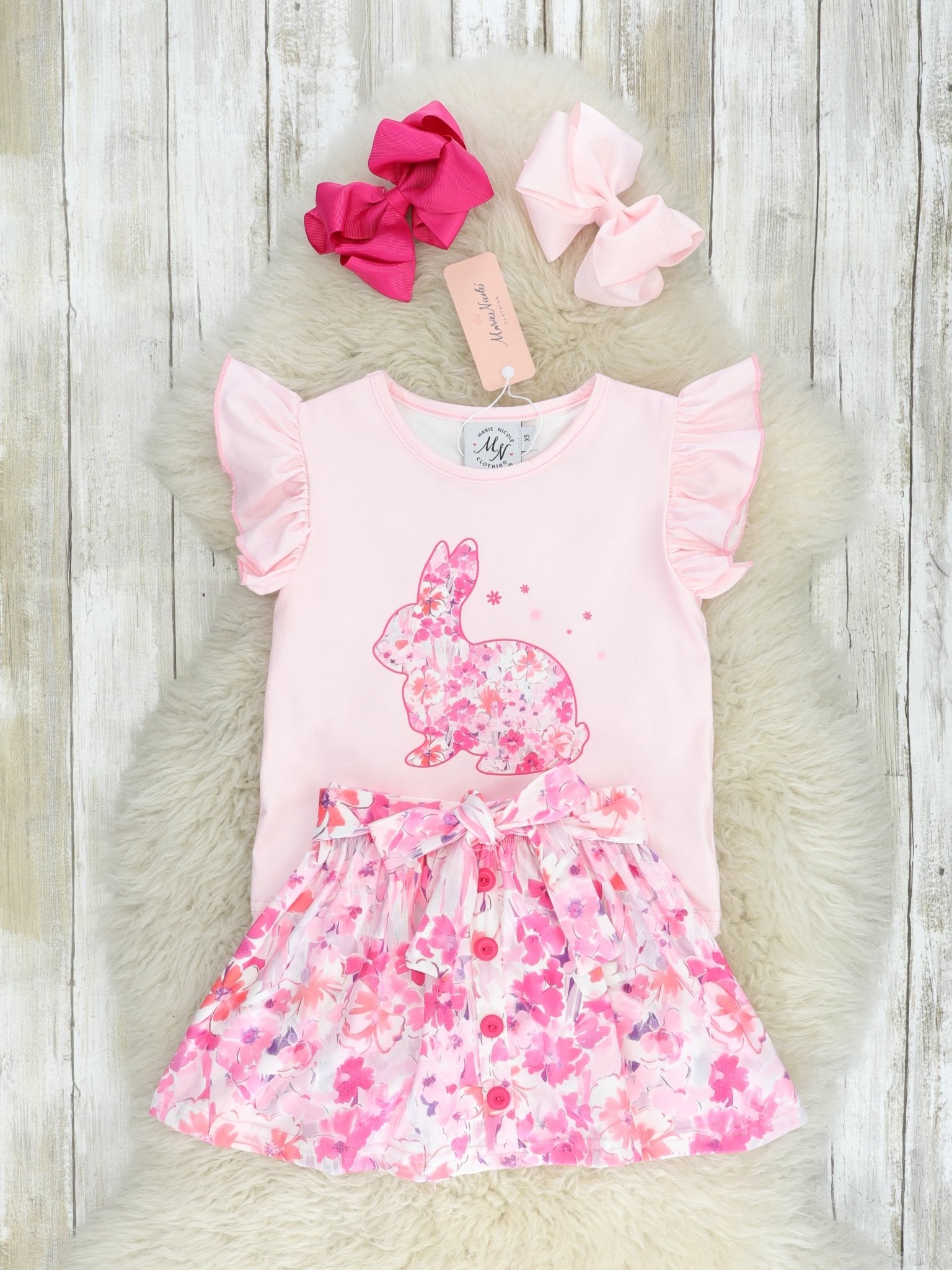 Pink Bunny Floral Ruffle Outfit - Marie Nicole Clothing