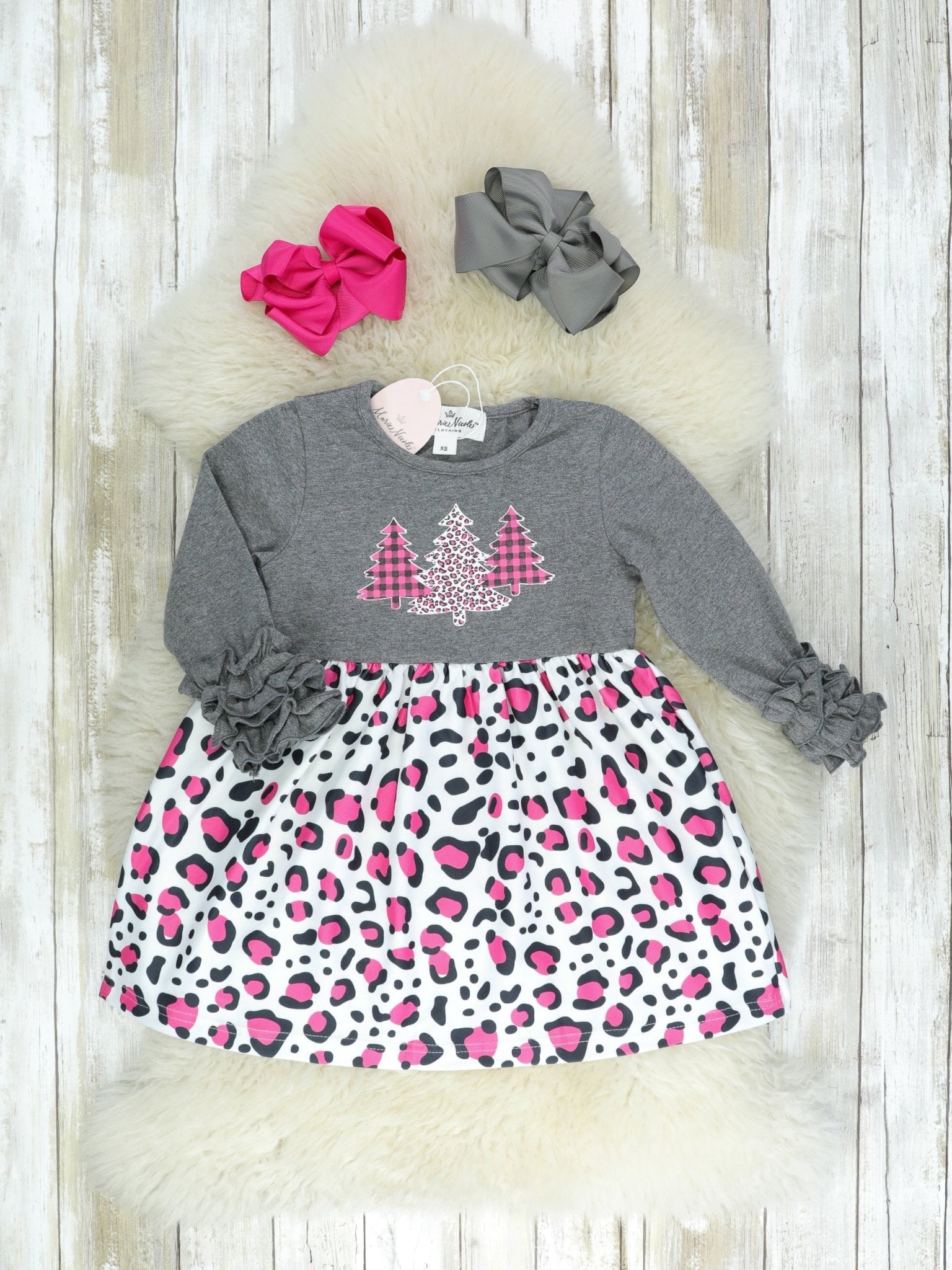 Pink Leopard Icing Christmas Tree Dress - Marie Nicole Clothing