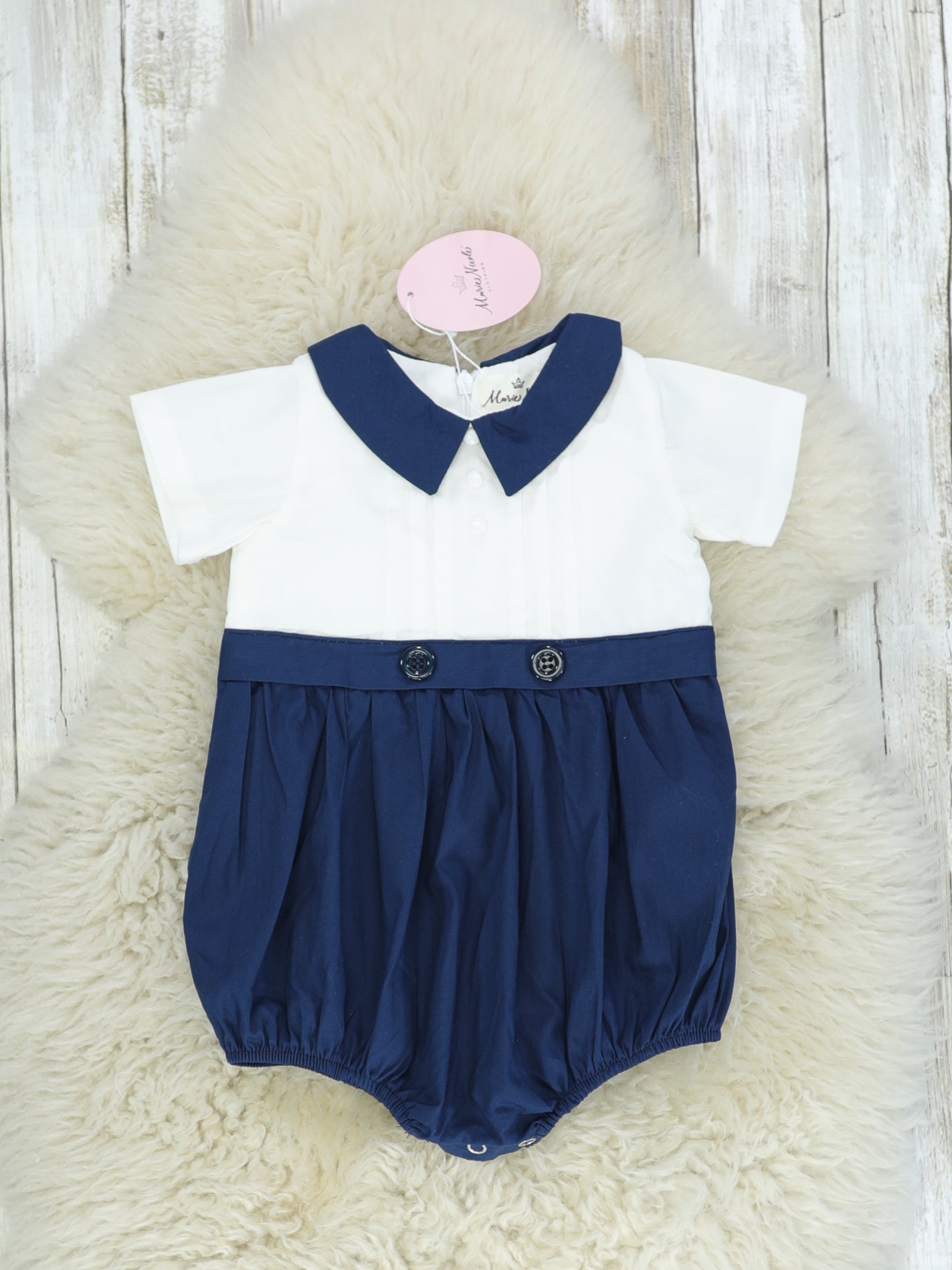 Navy & White Bubble Romper - Marie Nicole Clothing
