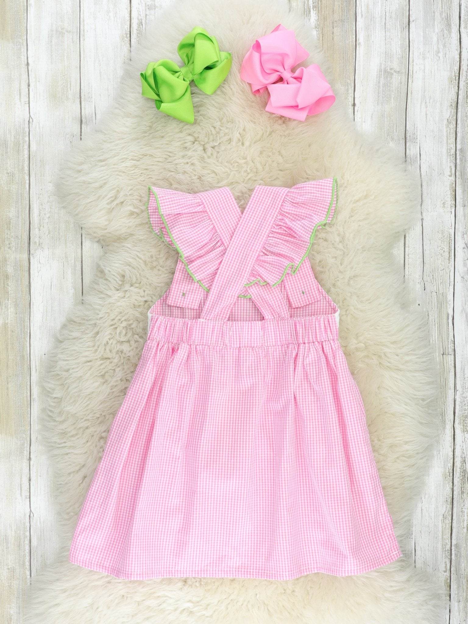 Pink Gingham Smocked Llama Dress - Marie Nicole Clothing