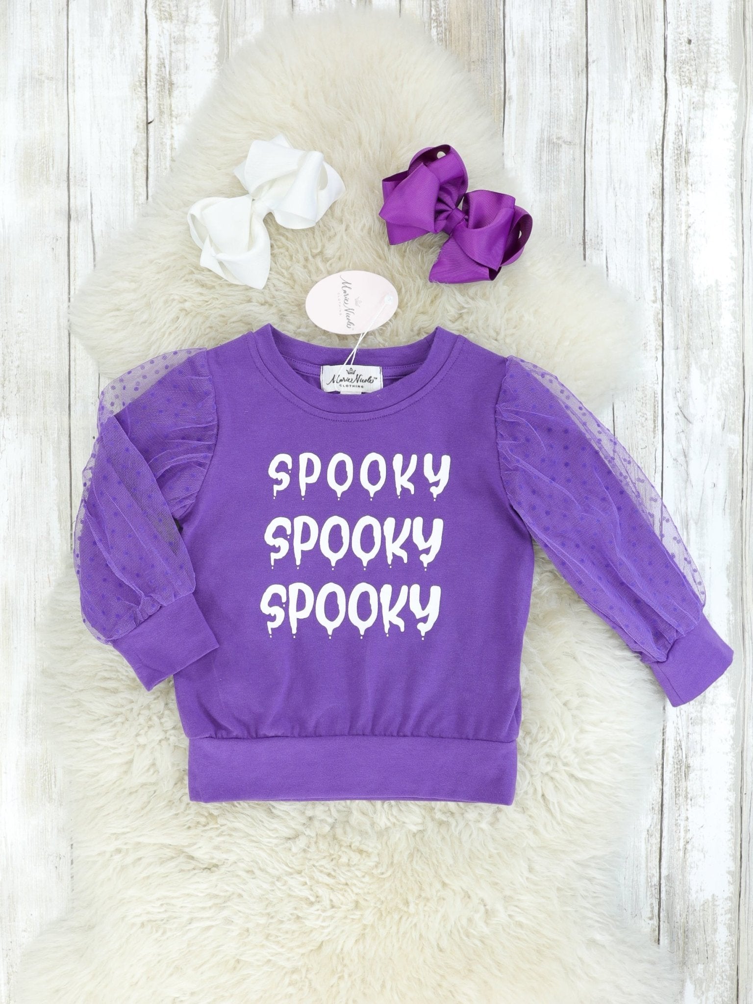 Purple "Spooky" Polka Dot Tulle Sleeve Top - Marie Nicole Clothing