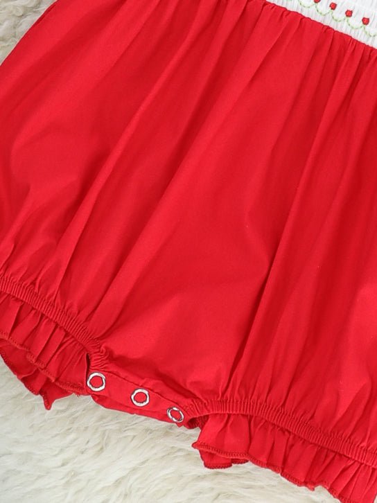 Red Smocked Vintage Bubble Romper - Marie Nicole Clothing
