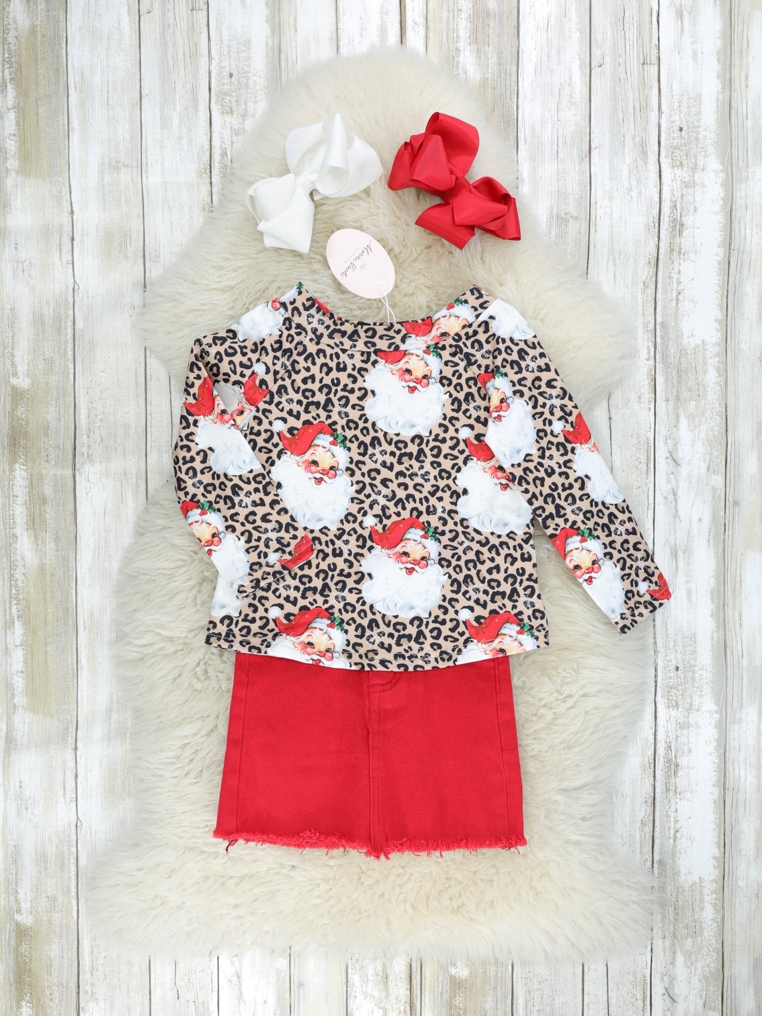 Red Leopard Santa Skirt Outfit - Marie Nicole Clothing