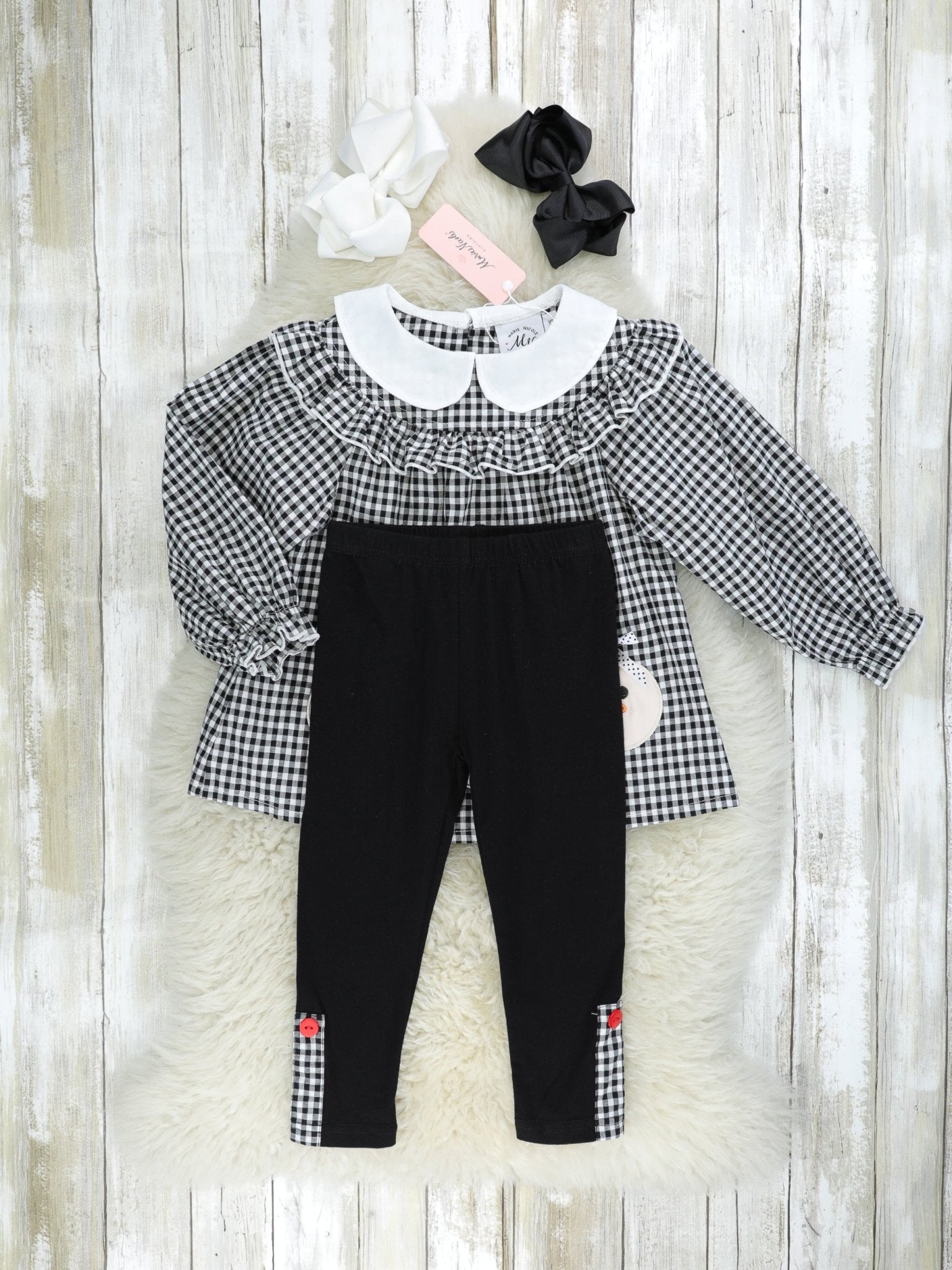 Gingham Snowman Vintage Ruffle Outfit - Marie Nicole Clothing