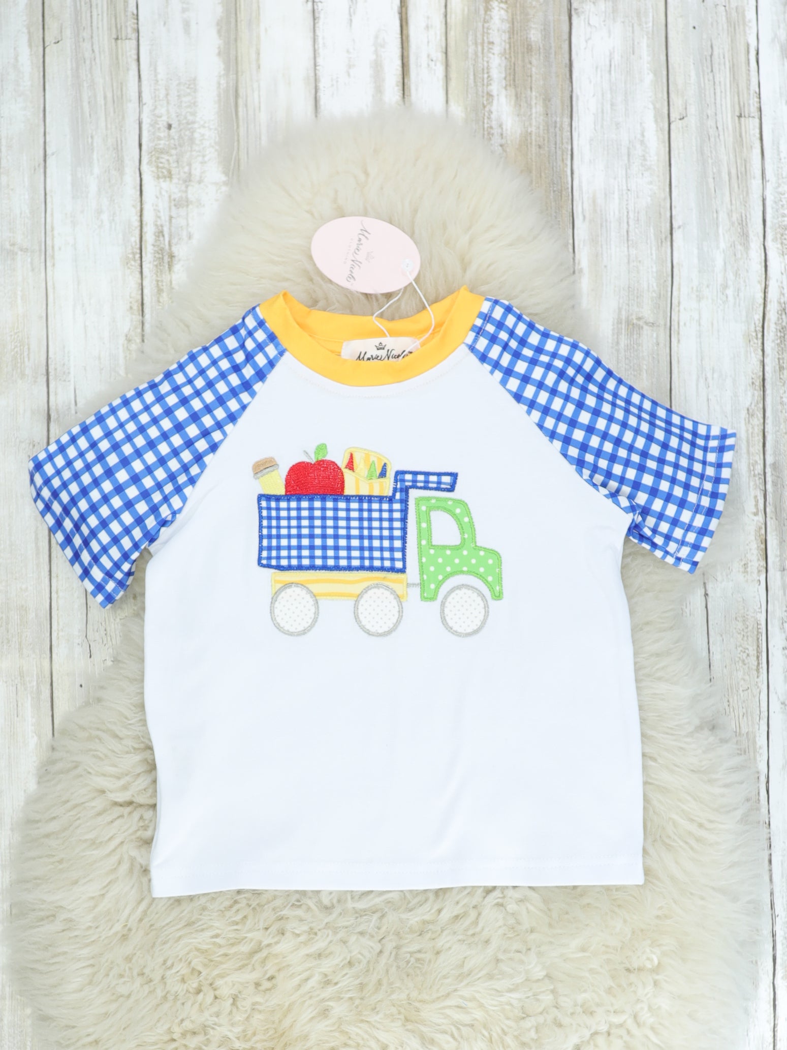 School Truck Blue Check Shirt - Marie Nicole Clothing