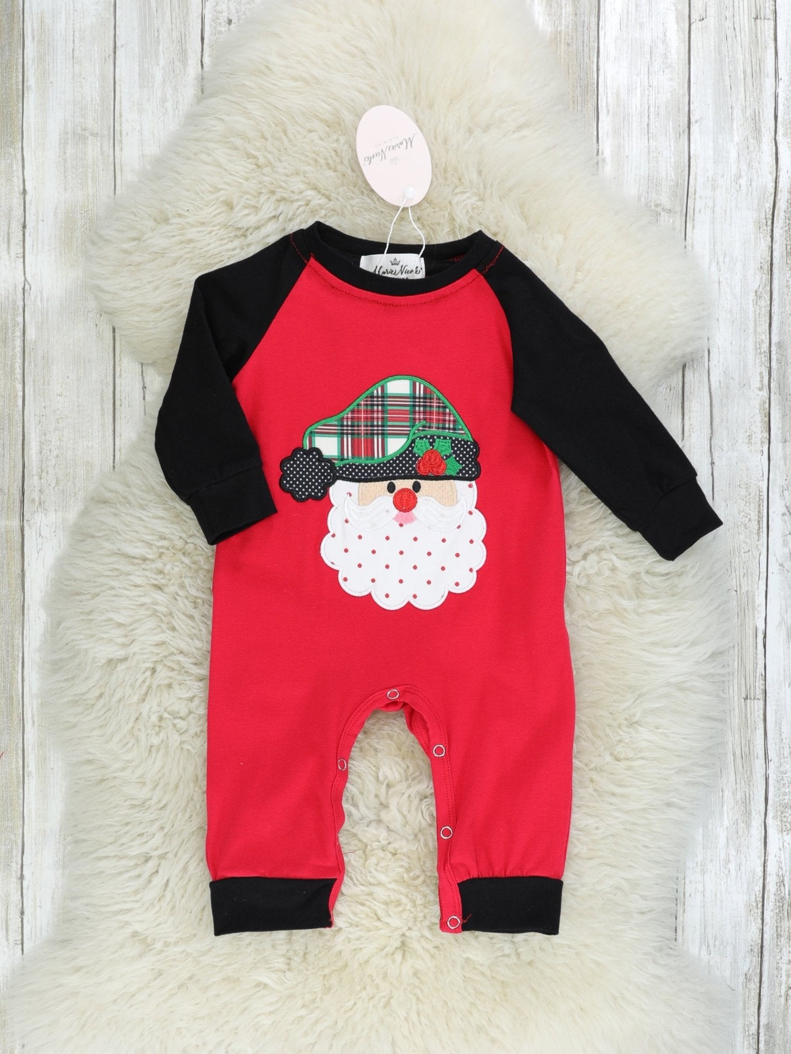 Red Santa Raglan Romper - Marie Nicole Clothing