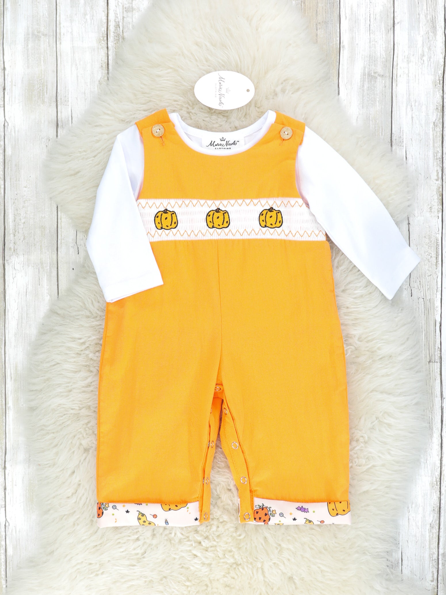 Pumpkin Spice & Spooky Nights Smocked Johnny Outfit - Marie Nicole Clothing