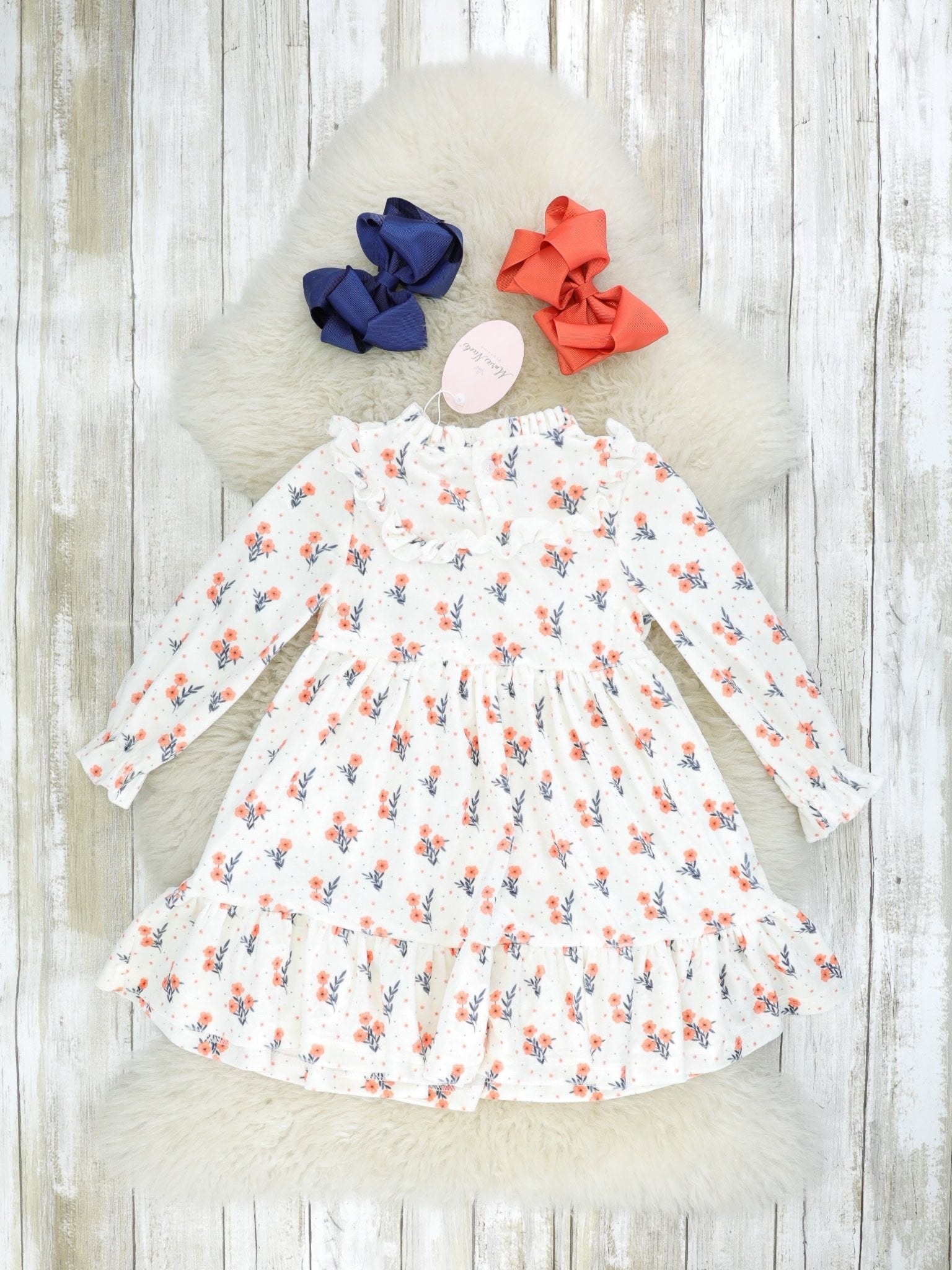 Orange Poppy Mock Neck Ruffle Dress - Marie Nicole Clothing