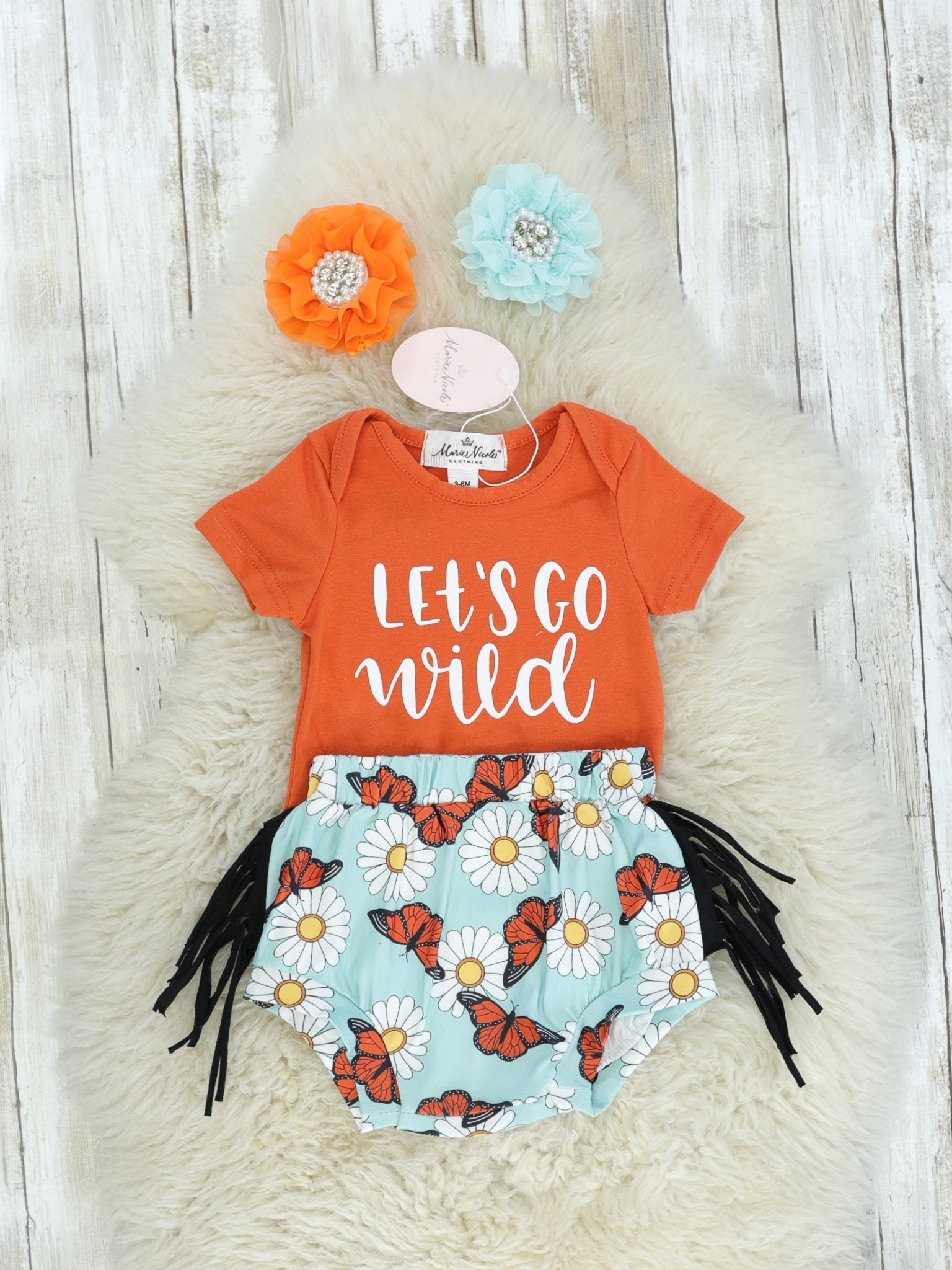 "Let's Go Wild" Top & Butterfly Fringe Bloomers Set - Marie Nicole Clothing